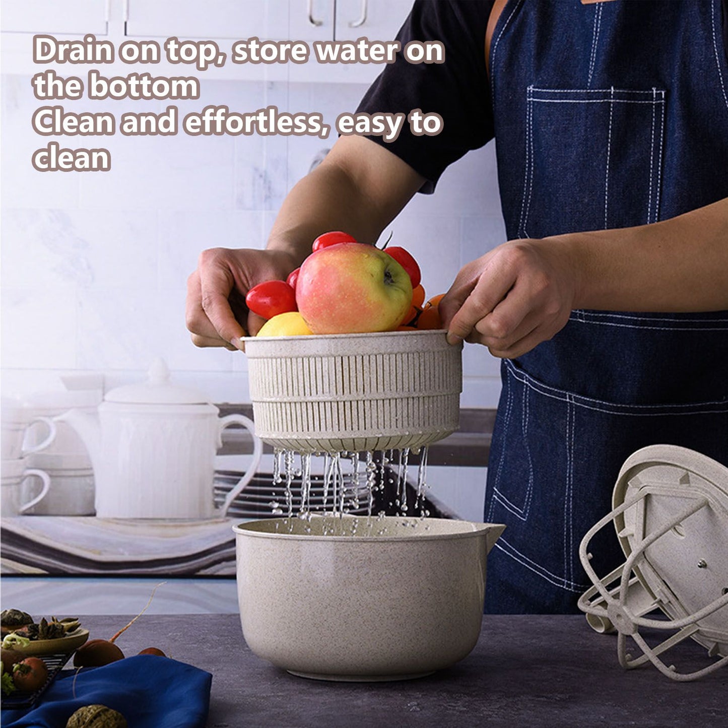 Small Salad Spinner BPA Free Multipurpose Vegetable Washer with Handle and Drain Basket for Home Kitchen V1294-YM0523-3118220074611