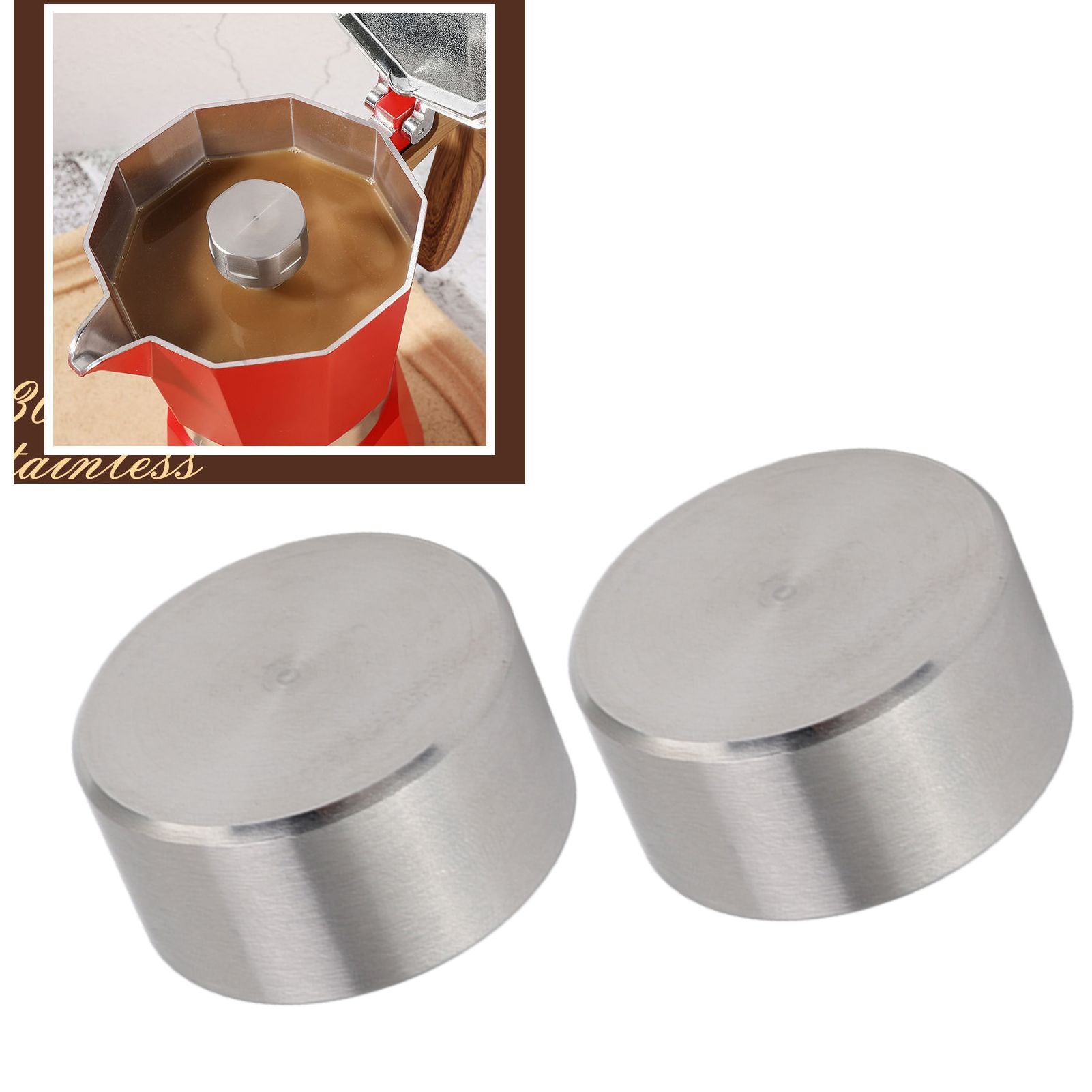 2Pcs Moka Coffee Pot Splashing Proof Cover Anti Rust Stainless Steel Splash Cap Accessory V1294-YM0523-3118220074911
