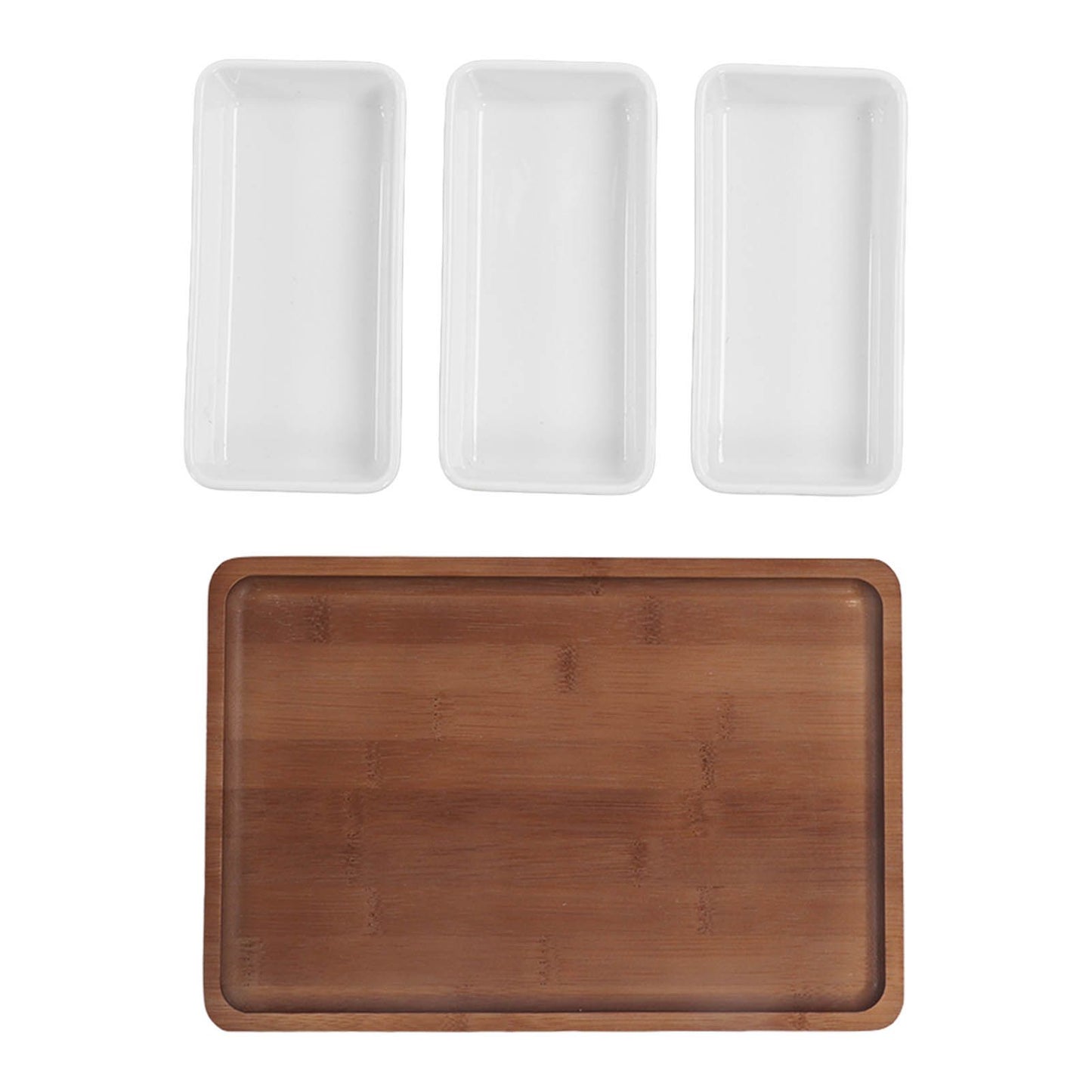 Snack Serving Tray Coffee Ceramic Segmented Long Strip Dishes Set with Bamboo Pallets for Cookies Nuts Bread V1294-YM0523-3118220075611