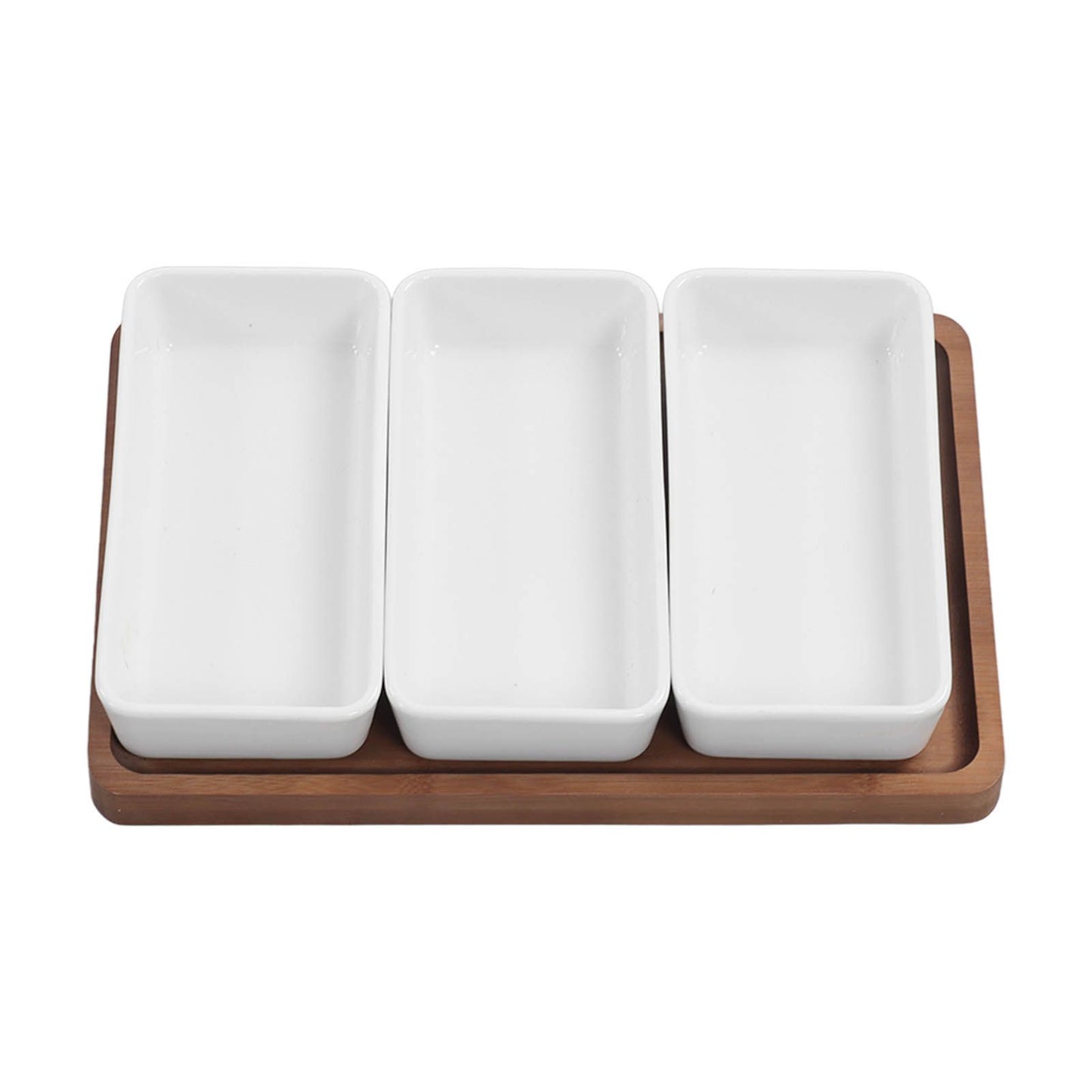 Snack Serving Tray Coffee Ceramic Segmented Long Strip Dishes Set with Bamboo Pallets for Cookies Nuts Bread V1294-YM0523-3118220075611