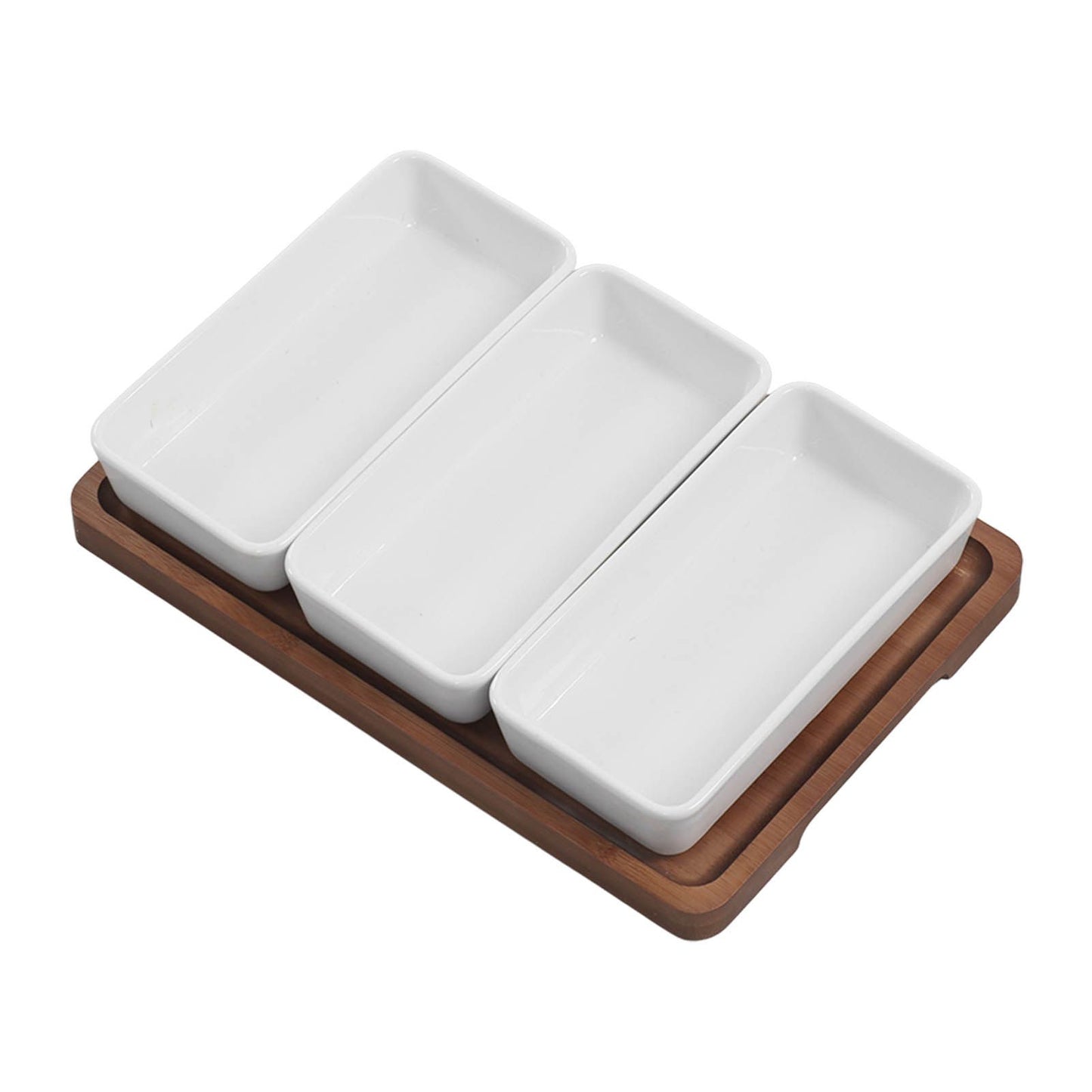 Snack Serving Tray Coffee Ceramic Segmented Long Strip Dishes Set with Bamboo Pallets for Cookies Nuts Bread V1294-YM0523-3118220075611