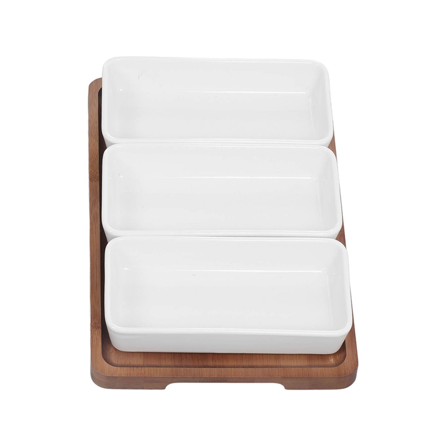 Snack Serving Tray Coffee Ceramic Segmented Long Strip Dishes Set with Bamboo Pallets for Cookies Nuts Bread V1294-YM0523-3118220075611
