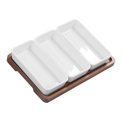 Snack Serving Tray Coffee Ceramic Segmented Long Strip Dishes Set with Bamboo Pallets for Cookies Nuts Bread V1294-YM0523-3118220075611