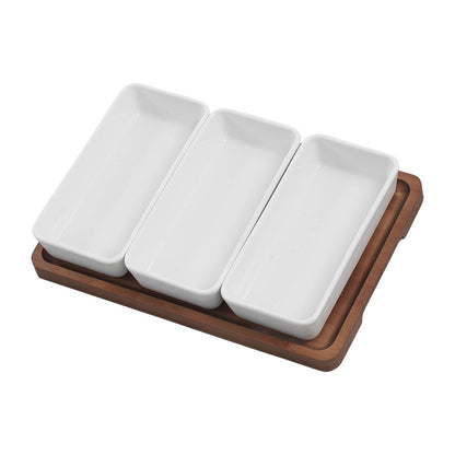 Snack Serving Tray Coffee Ceramic Segmented Long Strip Dishes Set with Bamboo Pallets for Cookies Nuts Bread V1294-YM0523-3118220075611