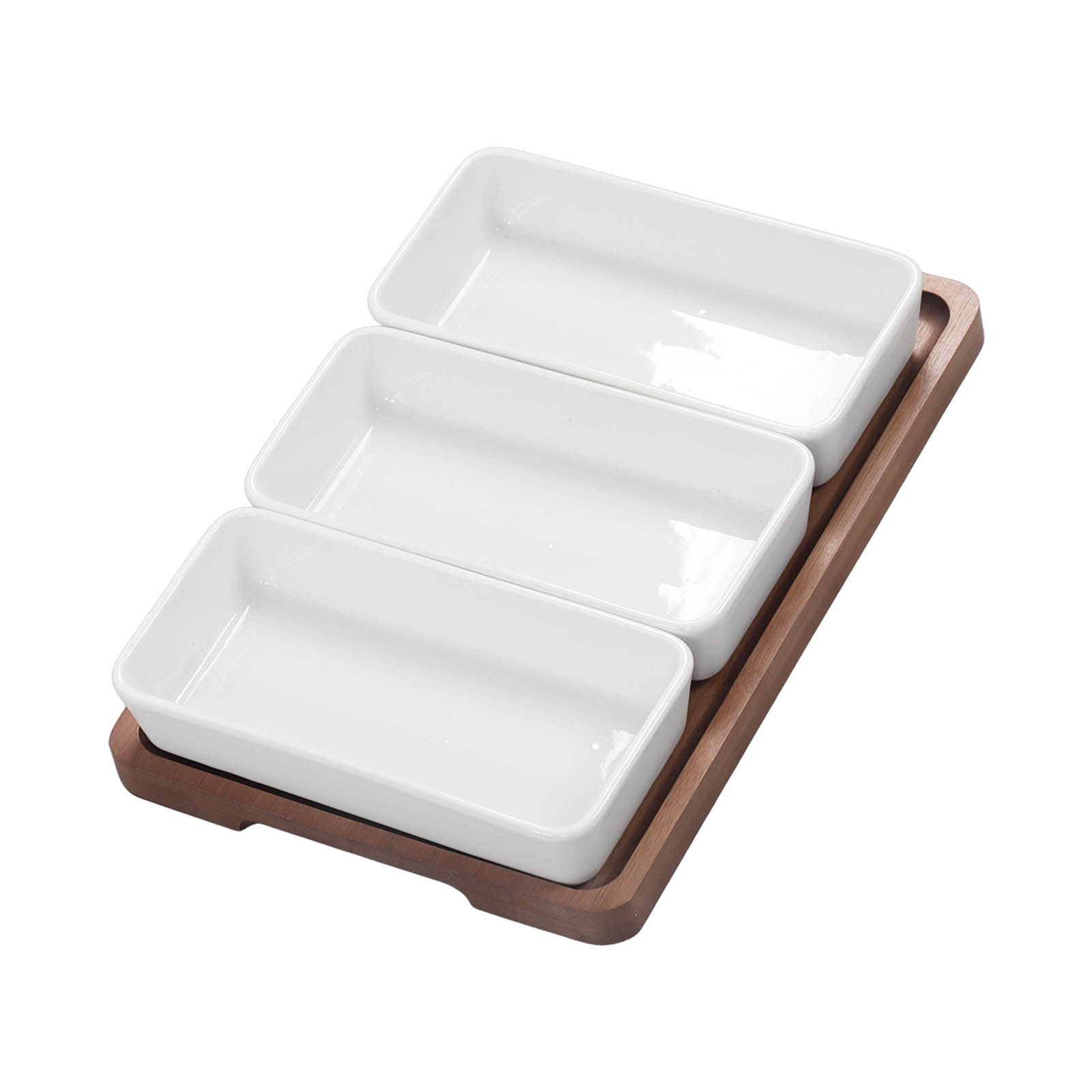 Snack Serving Tray Coffee Ceramic Segmented Long Strip Dishes Set with Bamboo Pallets for Cookies Nuts Bread V1294-YM0523-3118220075611