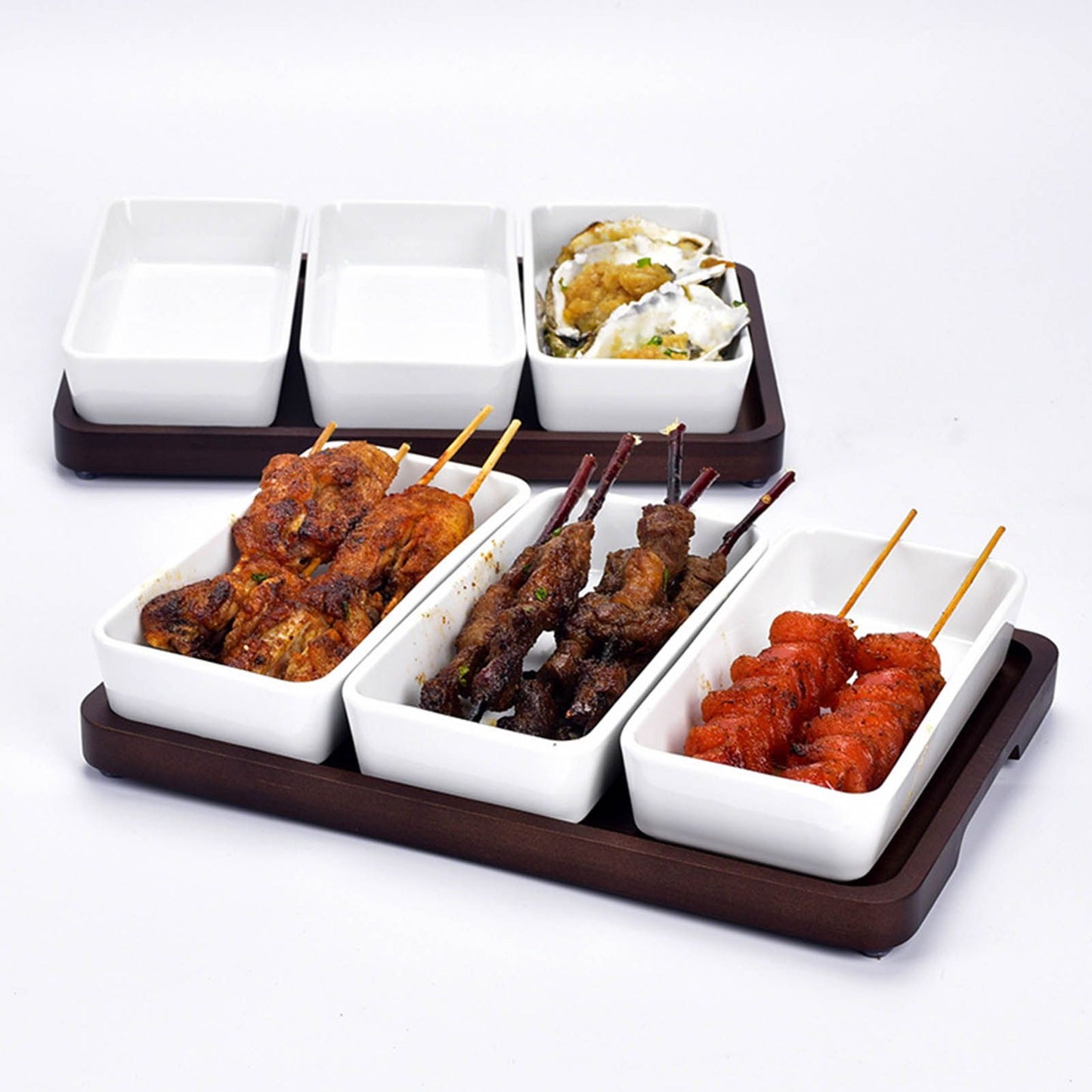 Snack Serving Tray Coffee Ceramic Segmented Long Strip Dishes Set with Bamboo Pallets for Cookies Nuts Bread V1294-YM0523-3118220075611