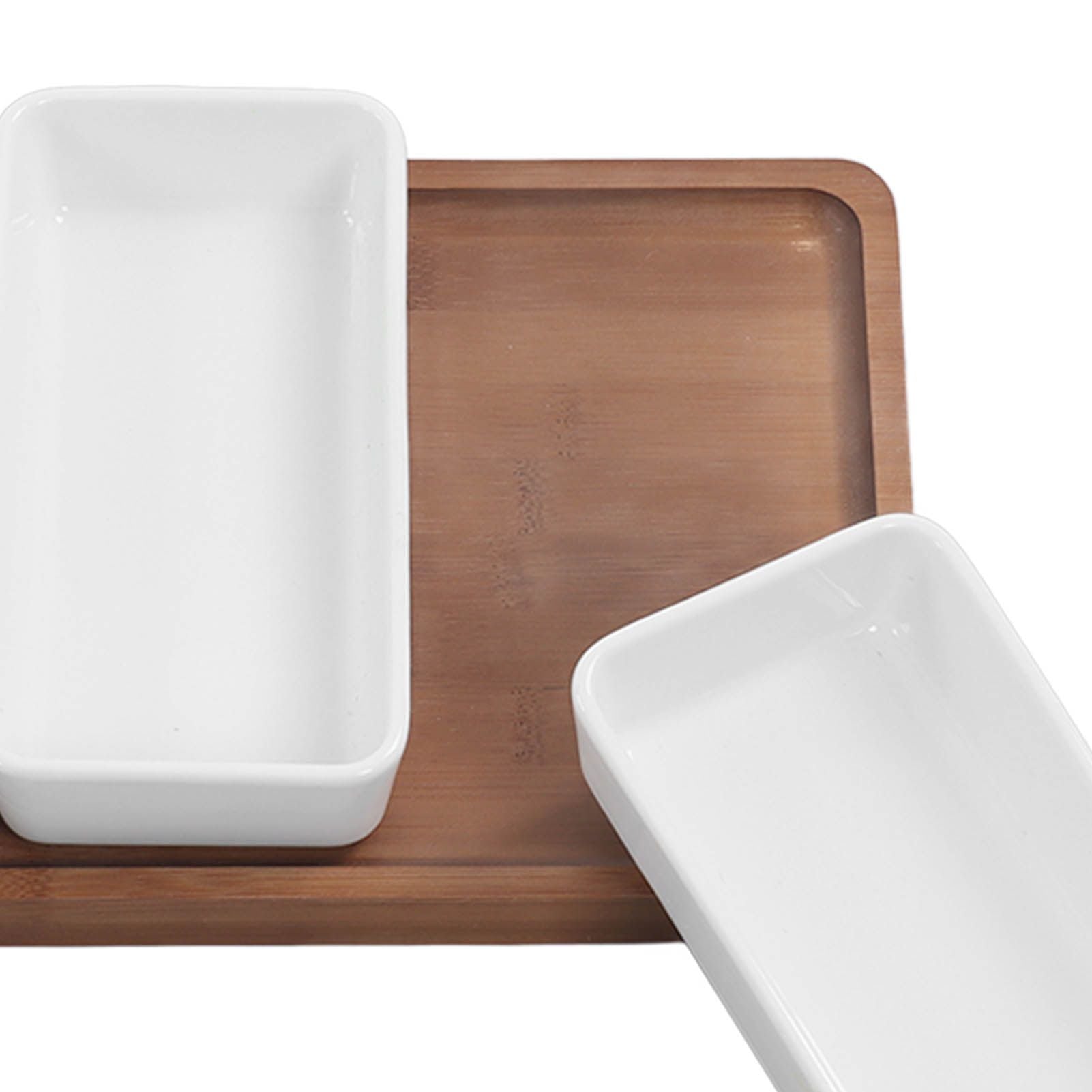 Snack Serving Tray Coffee Ceramic Segmented Long Strip Dishes Set with Bamboo Pallets for Cookies Nuts Bread V1294-YM0523-3118220075611