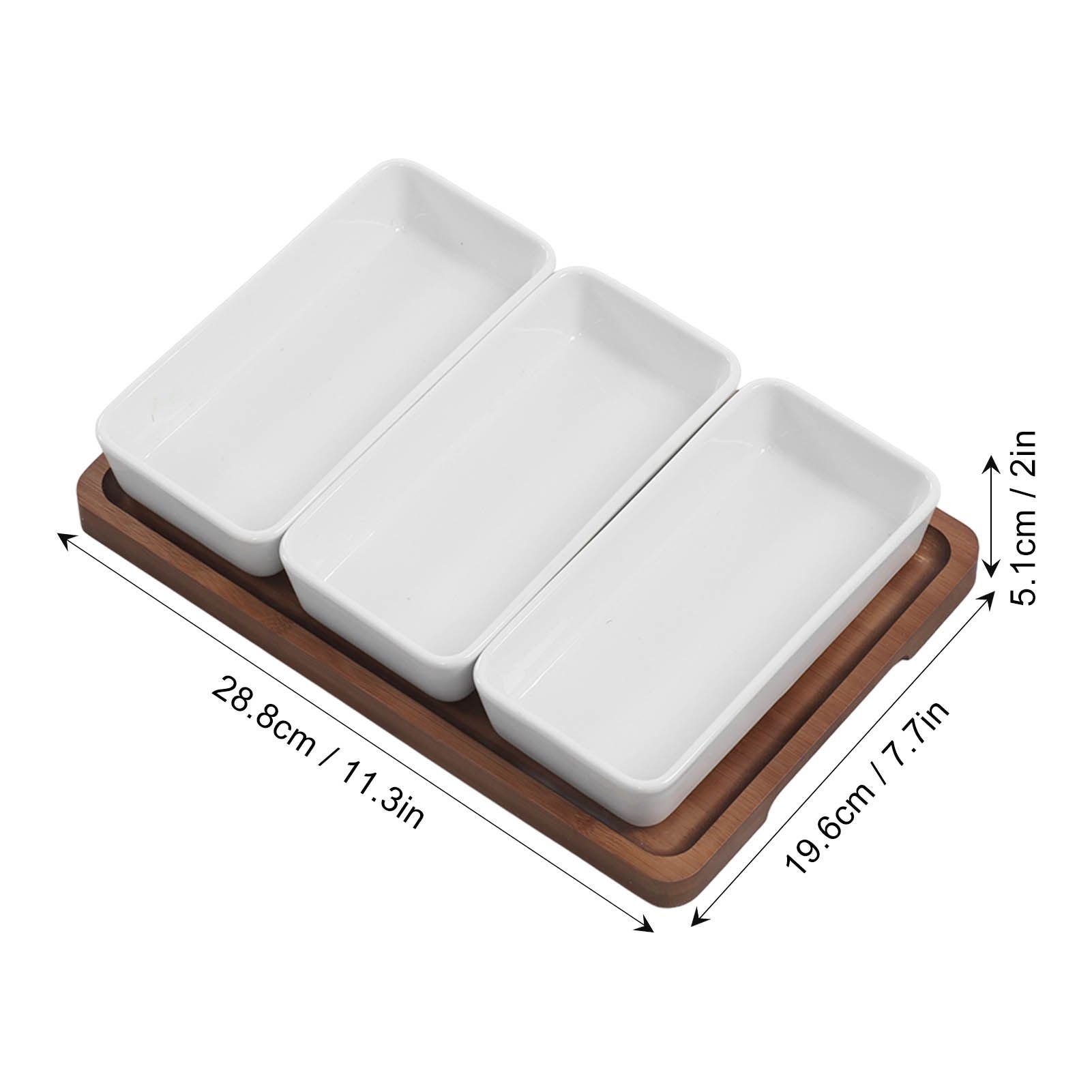 Snack Serving Tray Coffee Ceramic Segmented Long Strip Dishes Set with Bamboo Pallets for Cookies Nuts Bread V1294-YM0523-3118220075611