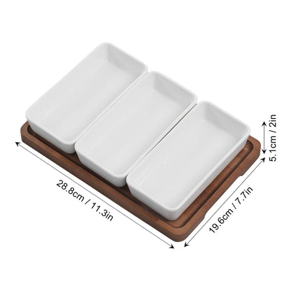 Snack Serving Tray Coffee Ceramic Segmented Long Strip Dishes Set with Bamboo Pallets for Cookies Nuts Bread V1294-YM0523-3118220075611