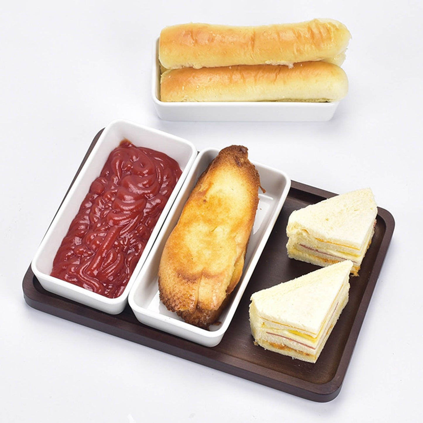 Snack Serving Tray Coffee Ceramic Segmented Long Strip Dishes Set with Bamboo Pallets for Cookies Nuts Bread V1294-YM0523-3118220075611