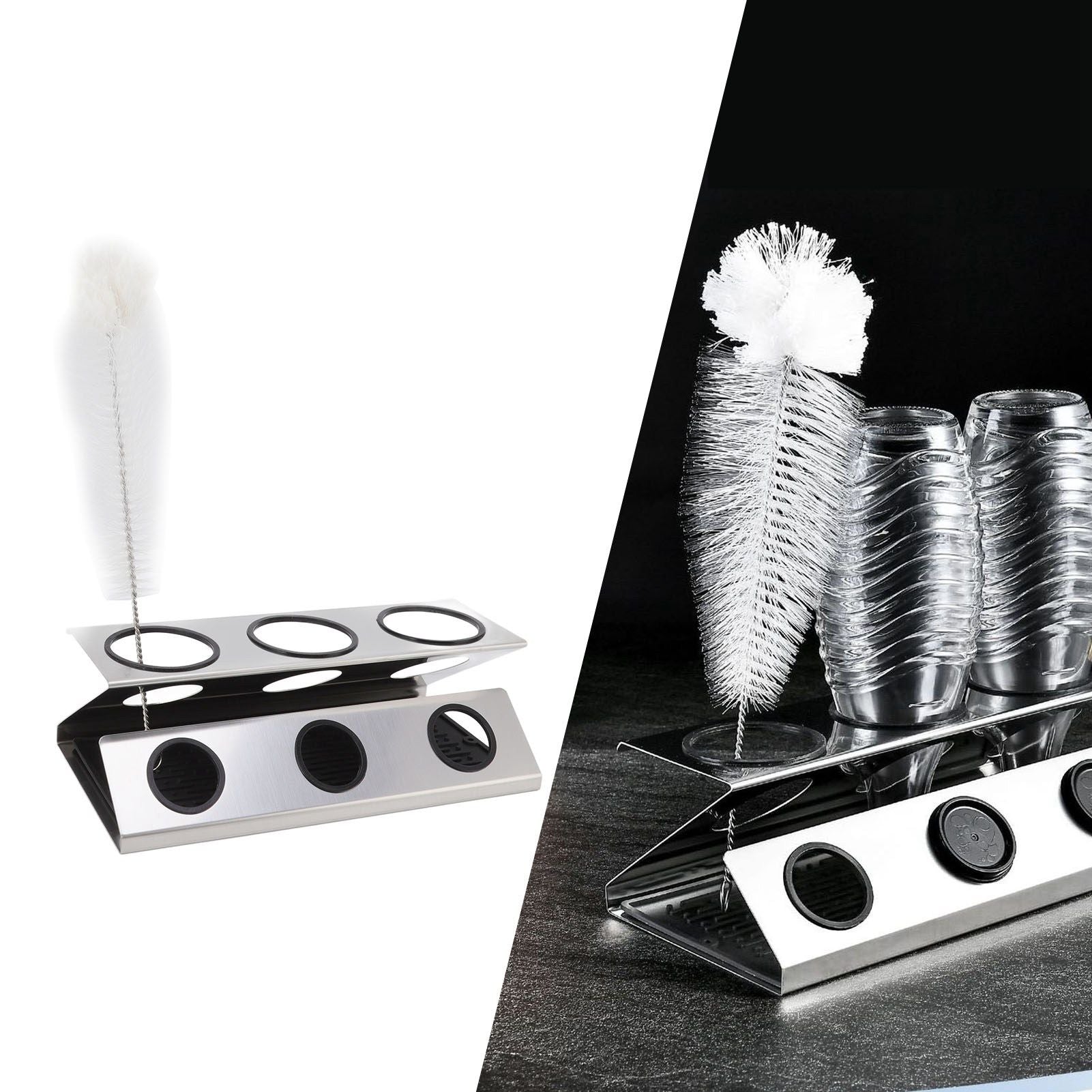 Bottle Drain Drying Rack 304 Stainless Steel Silicone Pad Silver 3 Holes Soda Bottle Drying Rack for Home V1294-YM0523-3118220075811