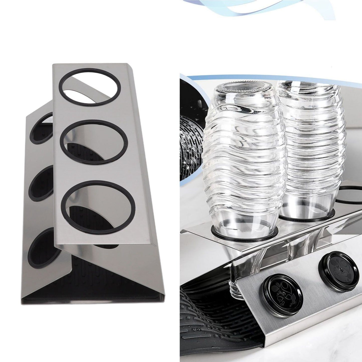 Bottle Drain Drying Rack 304 Stainless Steel Silicone Pad Silver 3 Holes Soda Bottle Drying Rack for Home V1294-YM0523-3118220075811