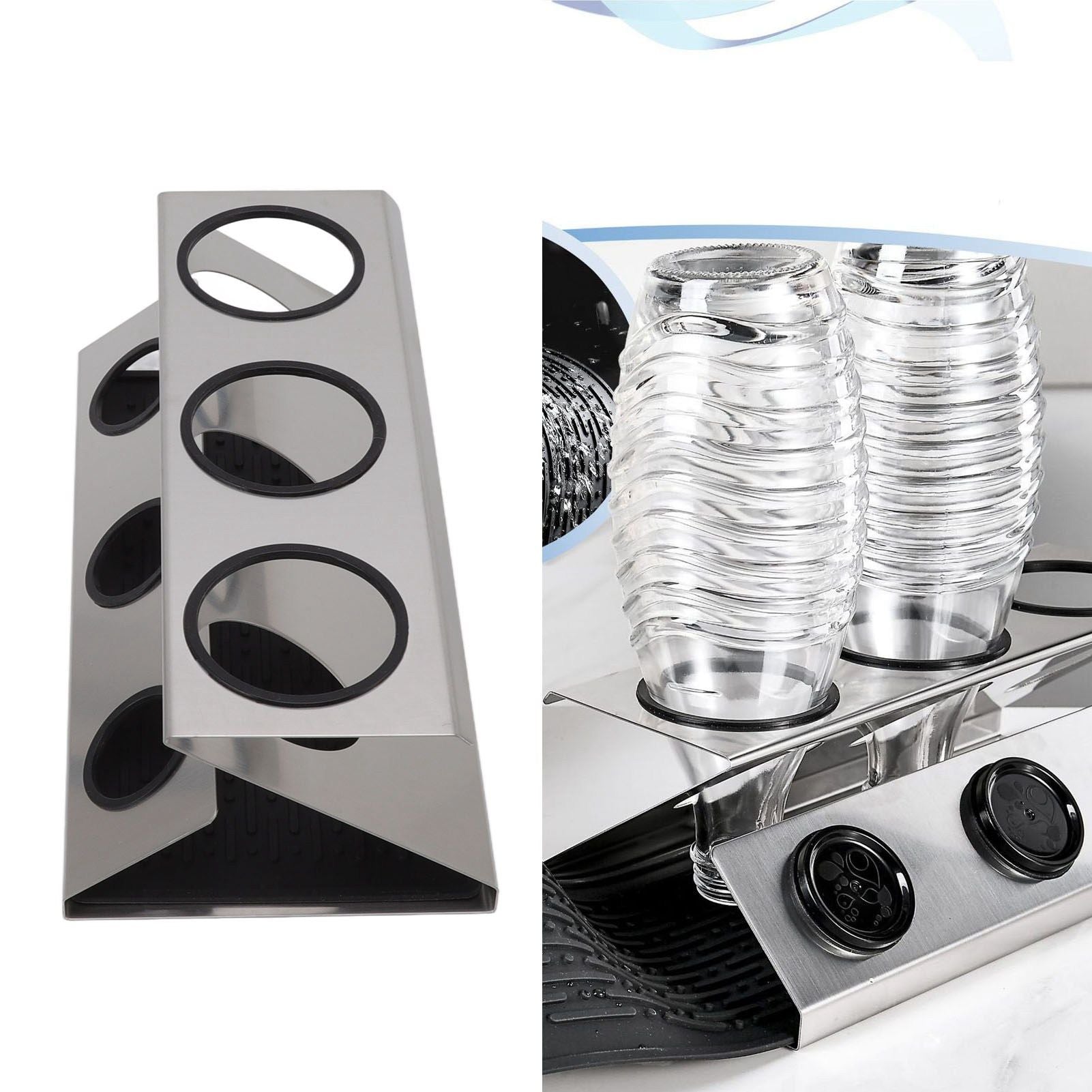 Bottle Drain Drying Rack 304 Stainless Steel Silicone Pad Silver 3 Holes Soda Bottle Drying Rack for Home V1294-YM0523-3118220075811