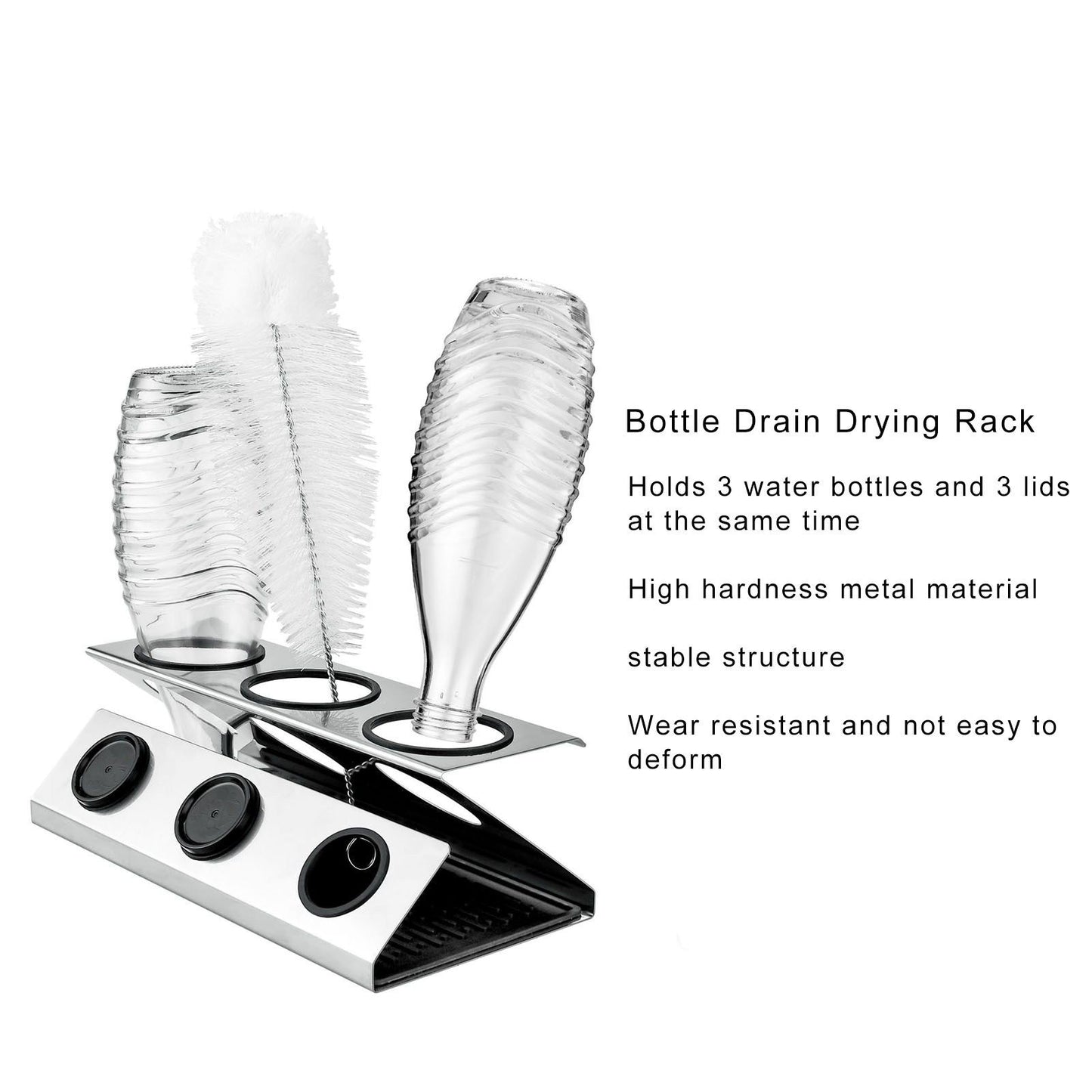 Bottle Drain Drying Rack 304 Stainless Steel Silicone Pad Silver 3 Holes Soda Bottle Drying Rack for Home V1294-YM0523-3118220075811