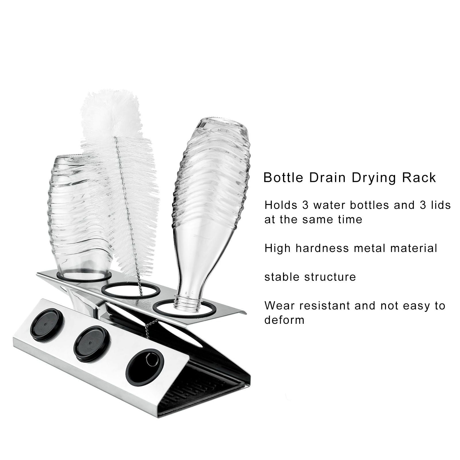 Bottle Drain Drying Rack 304 Stainless Steel Silicone Pad Silver 3 Holes Soda Bottle Drying Rack for Home V1294-YM0523-3118220075811