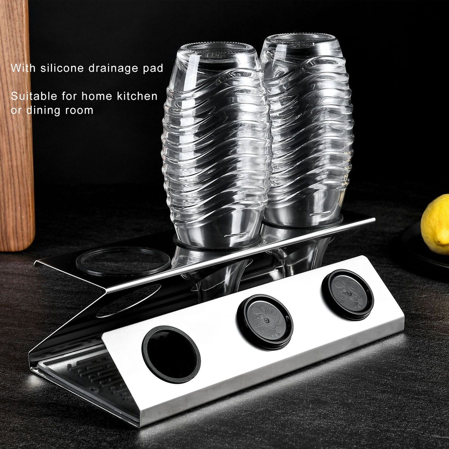 Bottle Drain Drying Rack 304 Stainless Steel Silicone Pad Silver 3 Holes Soda Bottle Drying Rack for Home V1294-YM0523-3118220075811