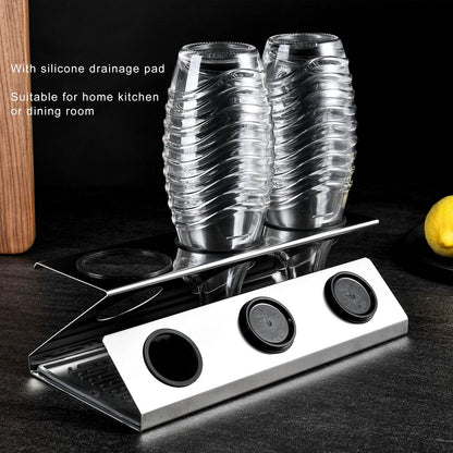 Bottle Drain Drying Rack 304 Stainless Steel Silicone Pad Silver 3 Holes Soda Bottle Drying Rack for Home V1294-YM0523-3118220075811