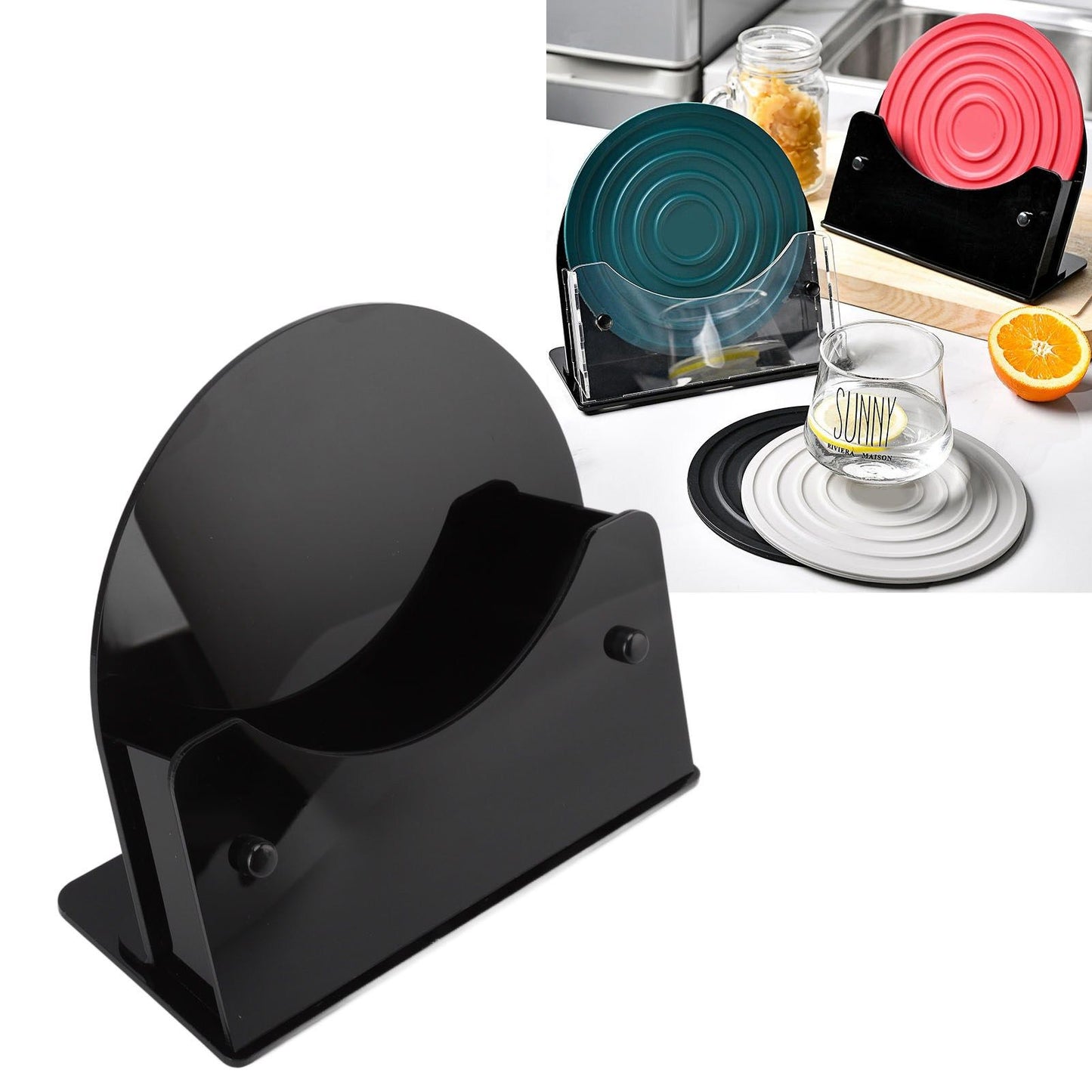 Round Placemat Holder Heat Resistant Easy Cleaning Durable Plastic Nonslip Mat Base for Table Kitchen Black V1294-YM0523-3118220075912