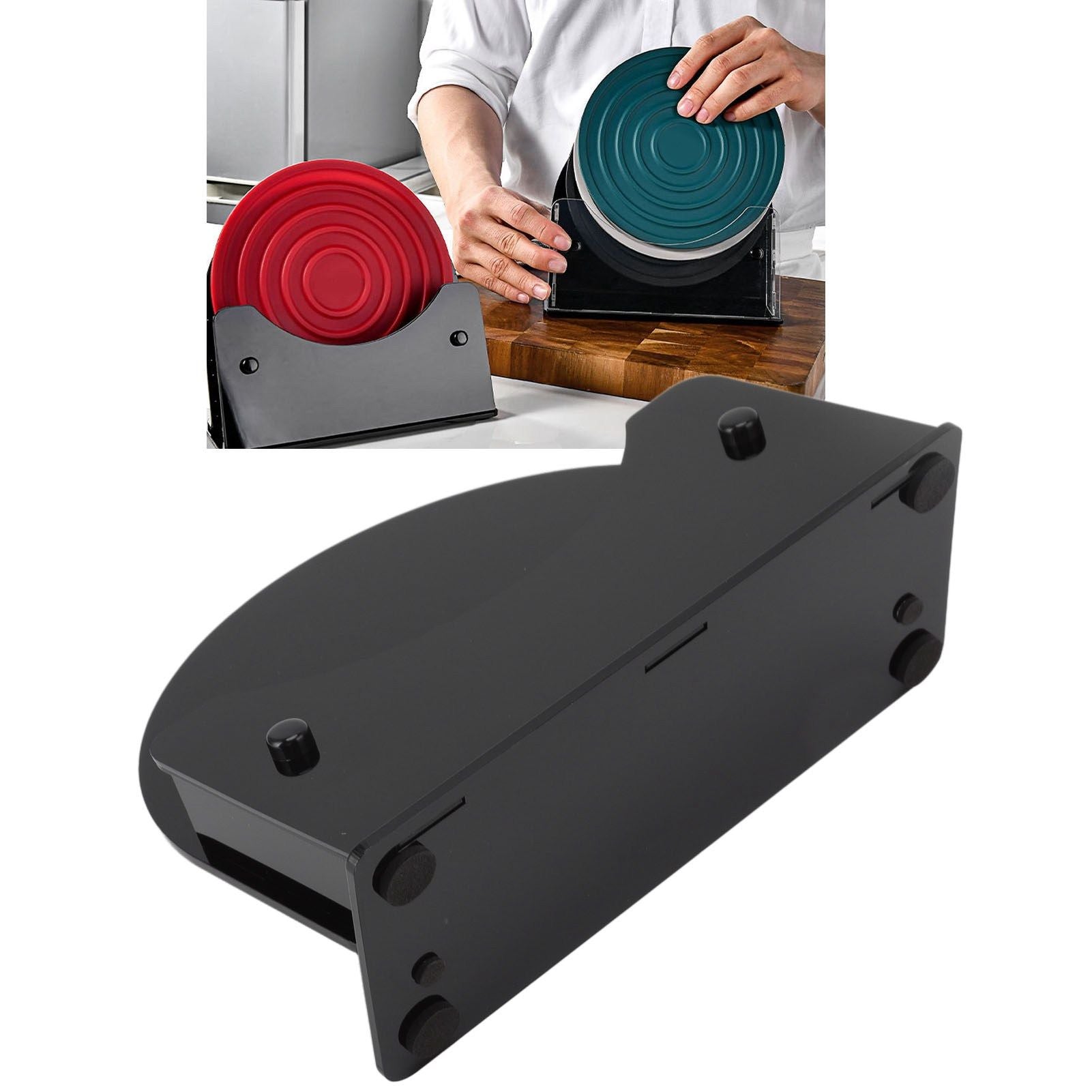 Round Placemat Holder Heat Resistant Easy Cleaning Durable Plastic Nonslip Mat Base for Table Kitchen Black V1294-YM0523-3118220075912