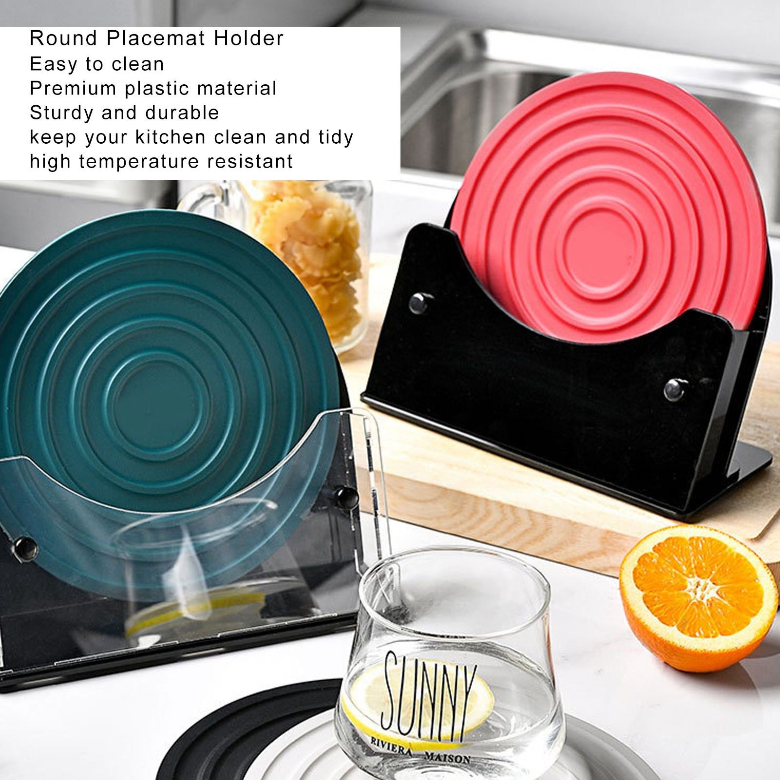 Round Placemat Holder Heat Resistant Easy Cleaning Durable Plastic Nonslip Mat Base for Table Kitchen Black V1294-YM0523-3118220075912