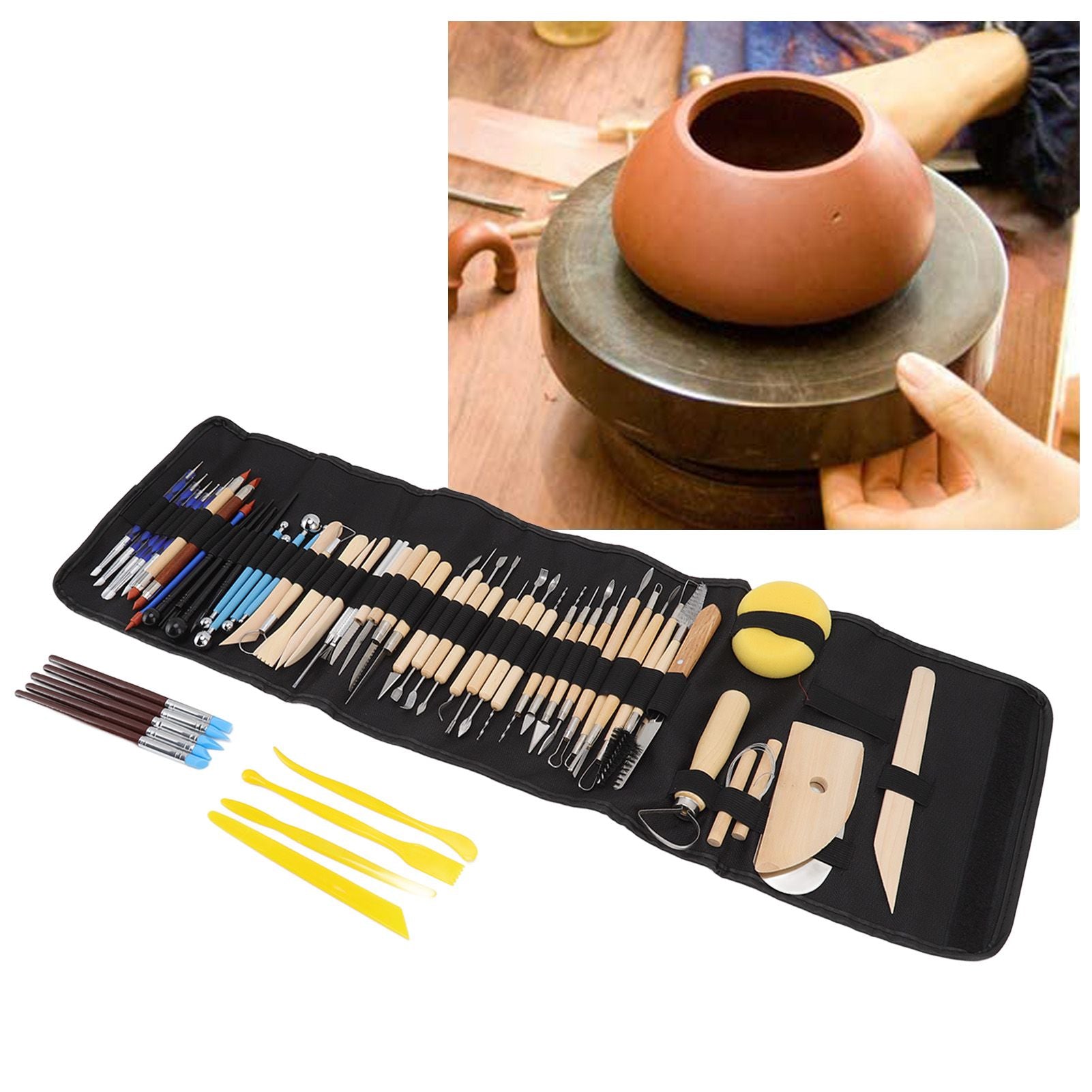 61Pcs Polymer Clay Sculpting Tools Exquisite Versatile Clay Carving Tools with Canvas Bag for Beginners Expert V1294-YM0523-3118220076211
