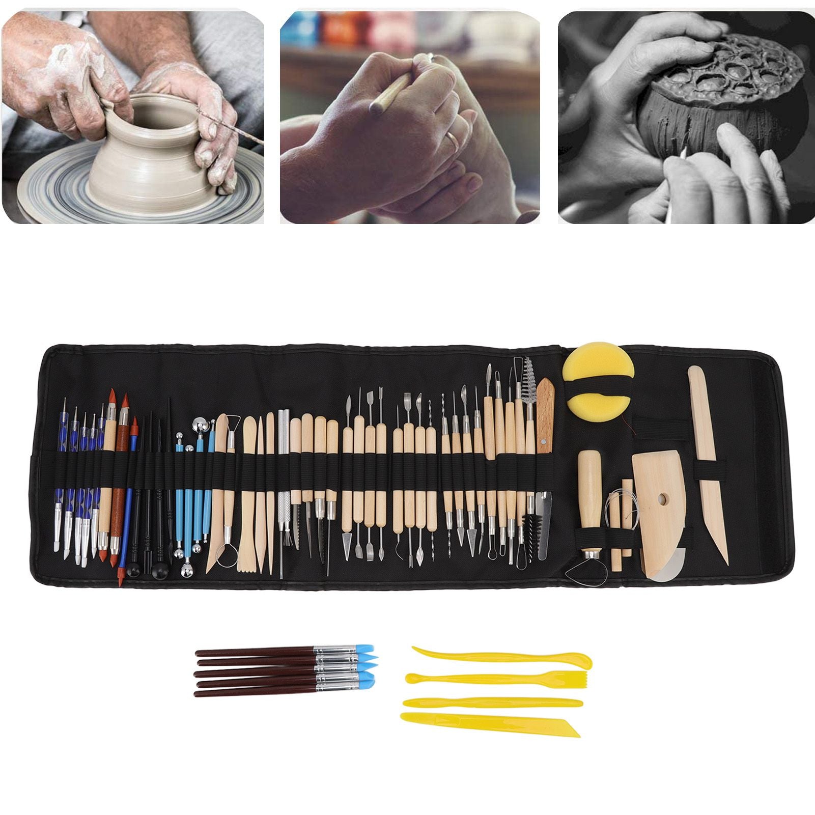 61Pcs Polymer Clay Sculpting Tools Exquisite Versatile Clay Carving Tools with Canvas Bag for Beginners Expert V1294-YM0523-3118220076211