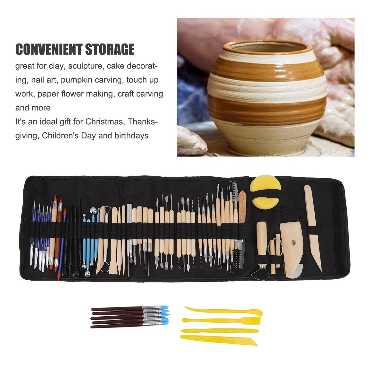 61Pcs Polymer Clay Sculpting Tools Exquisite Versatile Clay Carving Tools with Canvas Bag for Beginners Expert V1294-YM0523-3118220076211