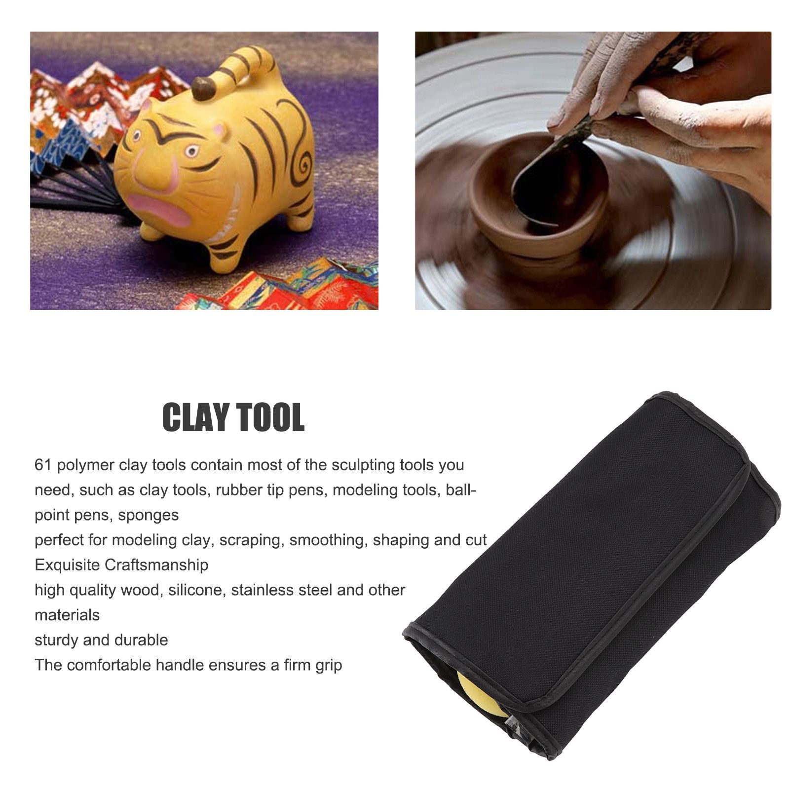 61Pcs Polymer Clay Sculpting Tools Exquisite Versatile Clay Carving Tools with Canvas Bag for Beginners Expert V1294-YM0523-3118220076211