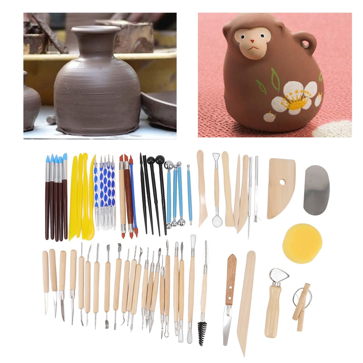 61Pcs Polymer Clay Sculpting Tools Exquisite Versatile Clay Carving Tools with Canvas Bag for Beginners Expert V1294-YM0523-3118220076211