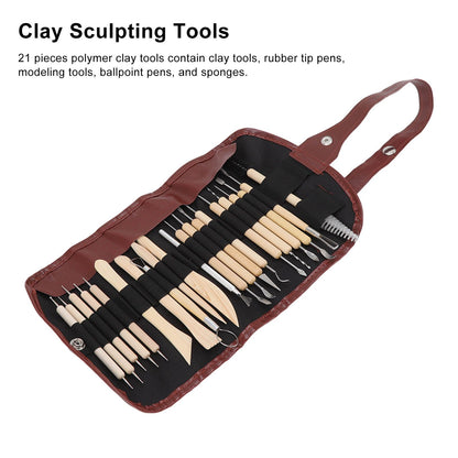 21pcs Polymer Clay Tools Polymer Clay Sculpting Tools with Storage Bag for Beginners Professionals V1294-YM0523-3118220076811