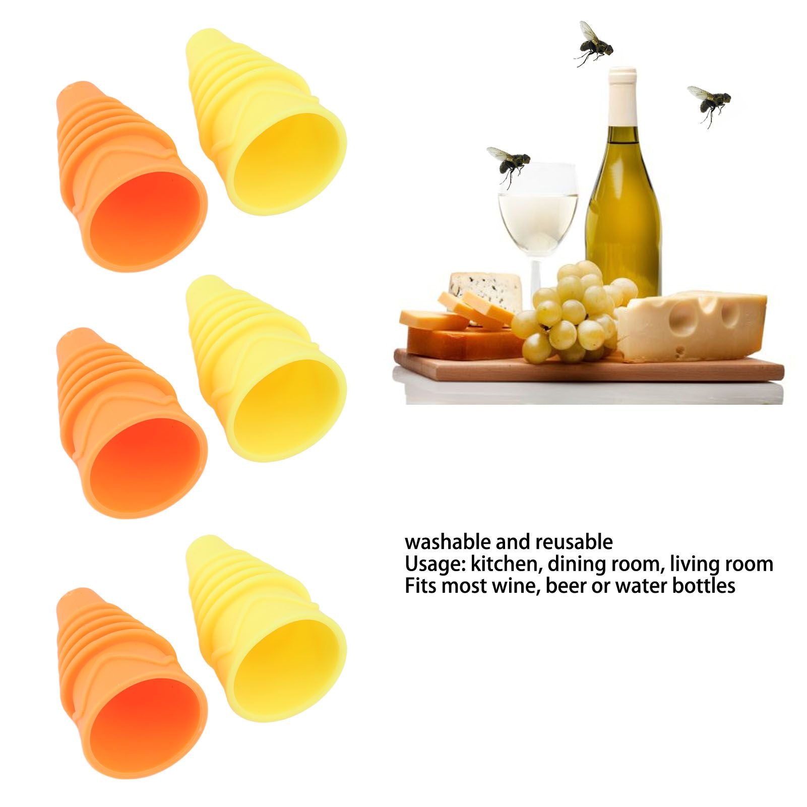 6PCS Fly Trap Funnel Reusable Flexible Silicone Flytrap Funnel Home Garden Kitchen Flytrap for Water Bottles V1294-YM0523-3118220078111