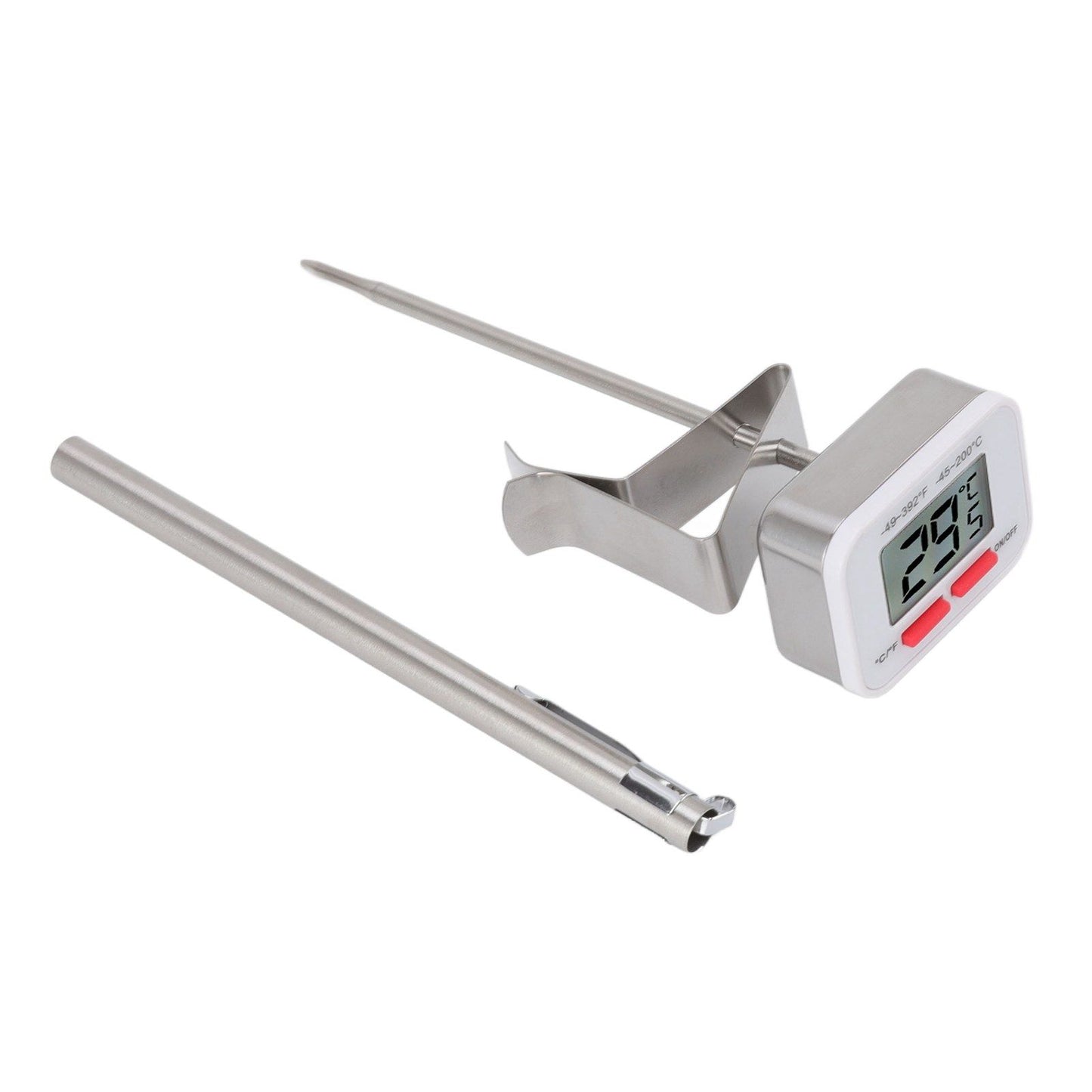 Food Thermometer Regulable Clip Large Display Screen Detachable Stainless Steel White Kitchen Thermometer V1294-YM0523-3118220079611