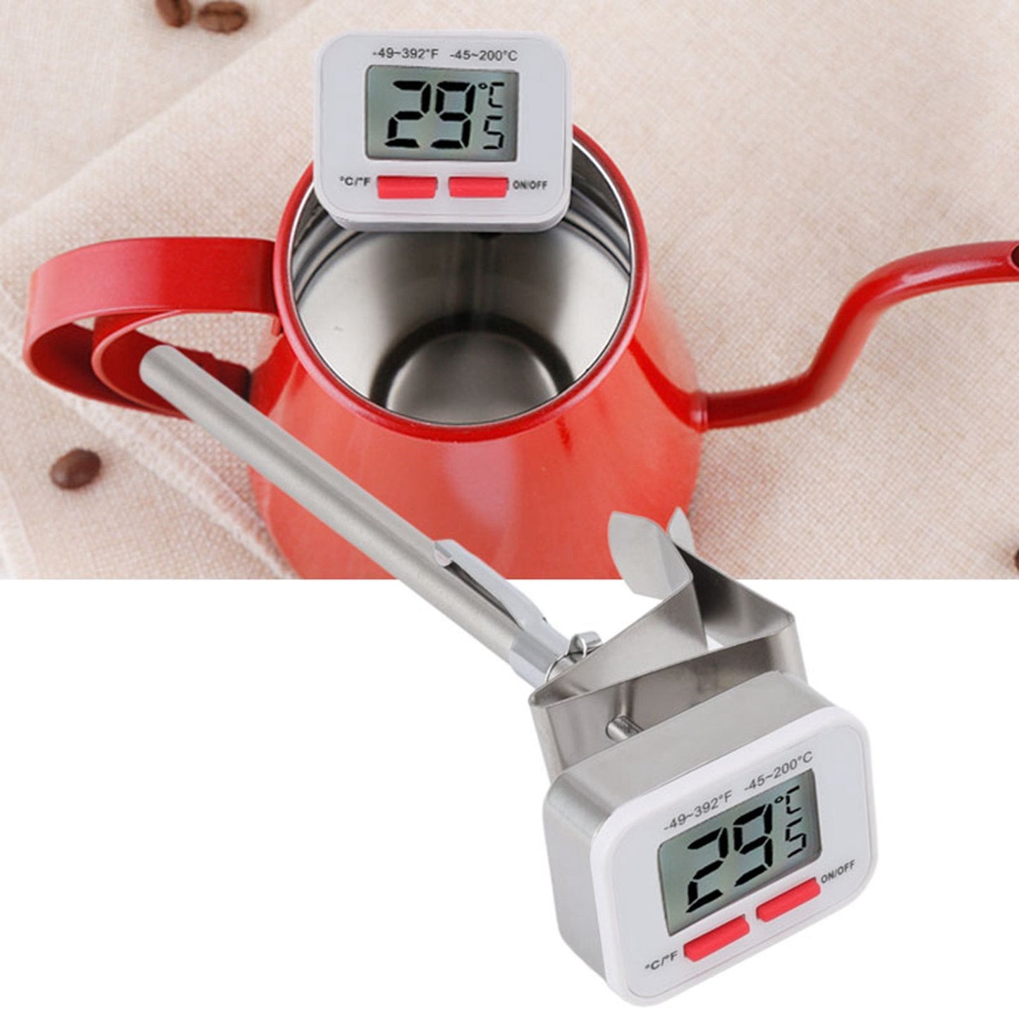 Food Thermometer Regulable Clip Large Display Screen Detachable Stainless Steel White Kitchen Thermometer V1294-YM0523-3118220079611