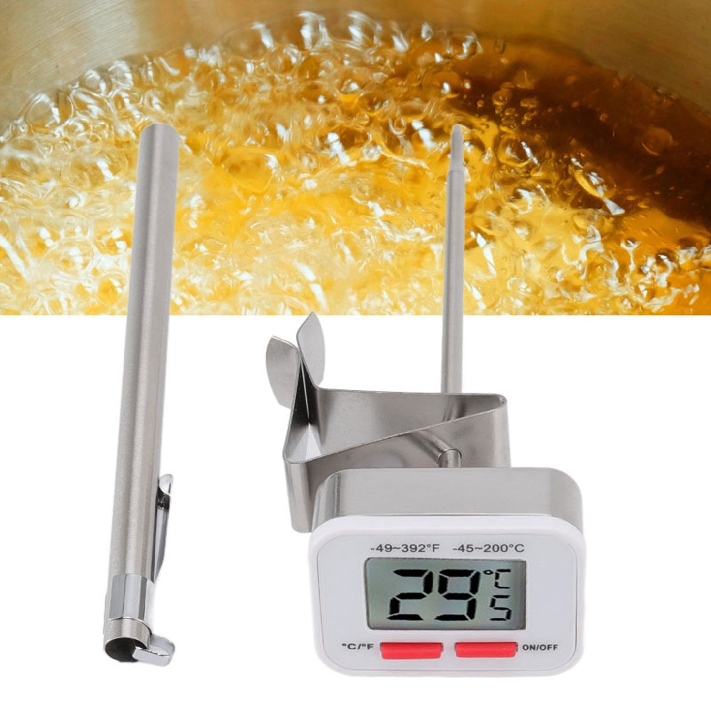 Food Thermometer Regulable Clip Large Display Screen Detachable Stainless Steel White Kitchen Thermometer V1294-YM0523-3118220079611