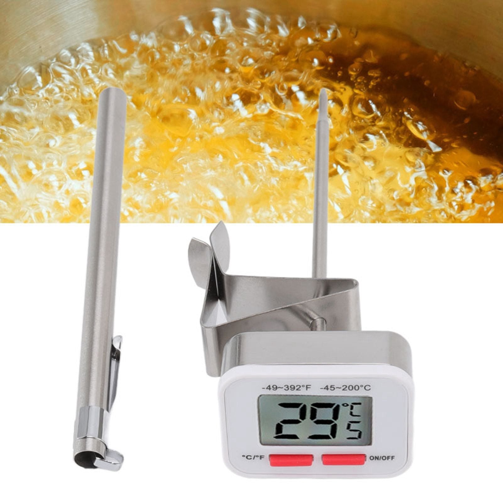 Food Thermometer Regulable Clip Large Display Screen Detachable Stainless Steel White Kitchen Thermometer V1294-YM0523-3118220079611