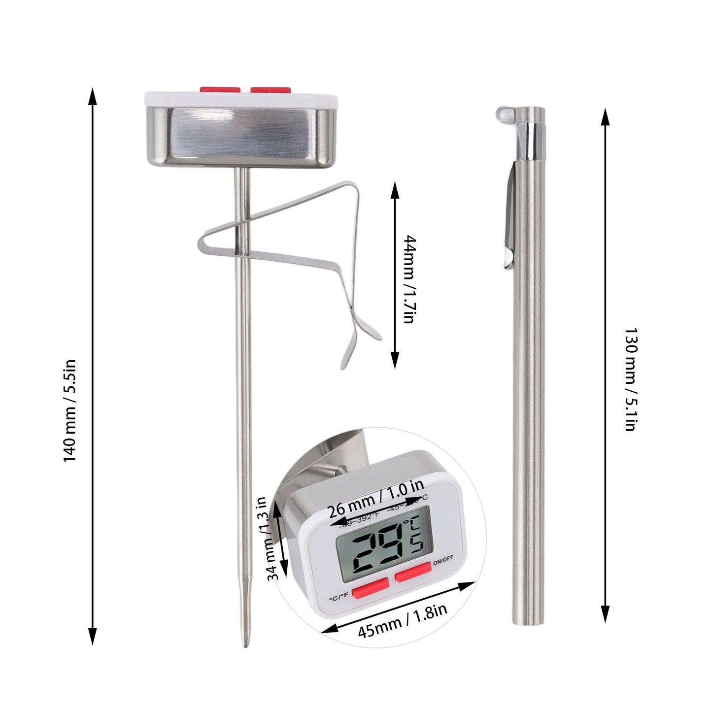 Food Thermometer Regulable Clip Large Display Screen Detachable Stainless Steel White Kitchen Thermometer V1294-YM0523-3118220079611