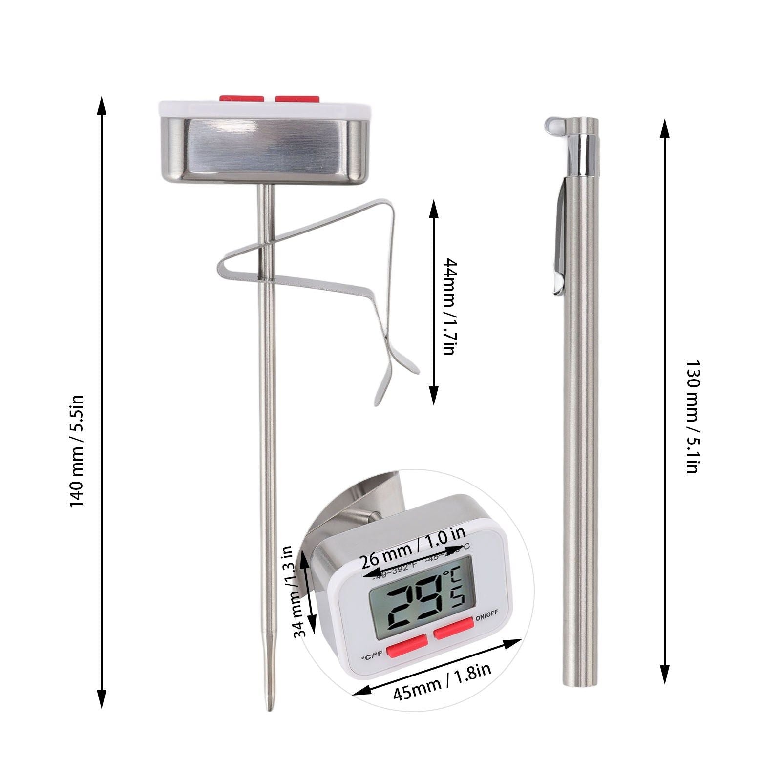 Food Thermometer Regulable Clip Large Display Screen Detachable Stainless Steel White Kitchen Thermometer V1294-YM0523-3118220079611