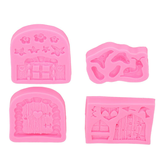4PCS Enchanted Vintage Fairy Garden Silicone Mold Door Mushroom Flower Pattern Chocolate Molds for Home Bakery V1294-YM0523-3118220080711