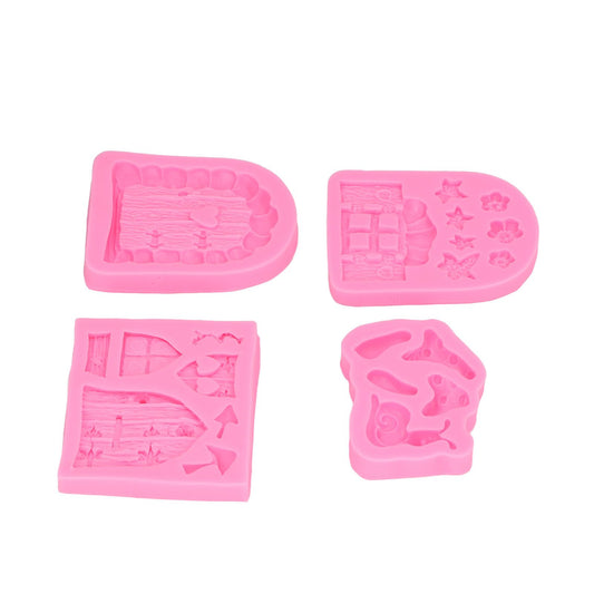 4PCS Enchanted Vintage Fairy Garden Silicone Mold Door Mushroom Flower Pattern Chocolate Molds for Home Bakery V1294-YM0523-3118220080711