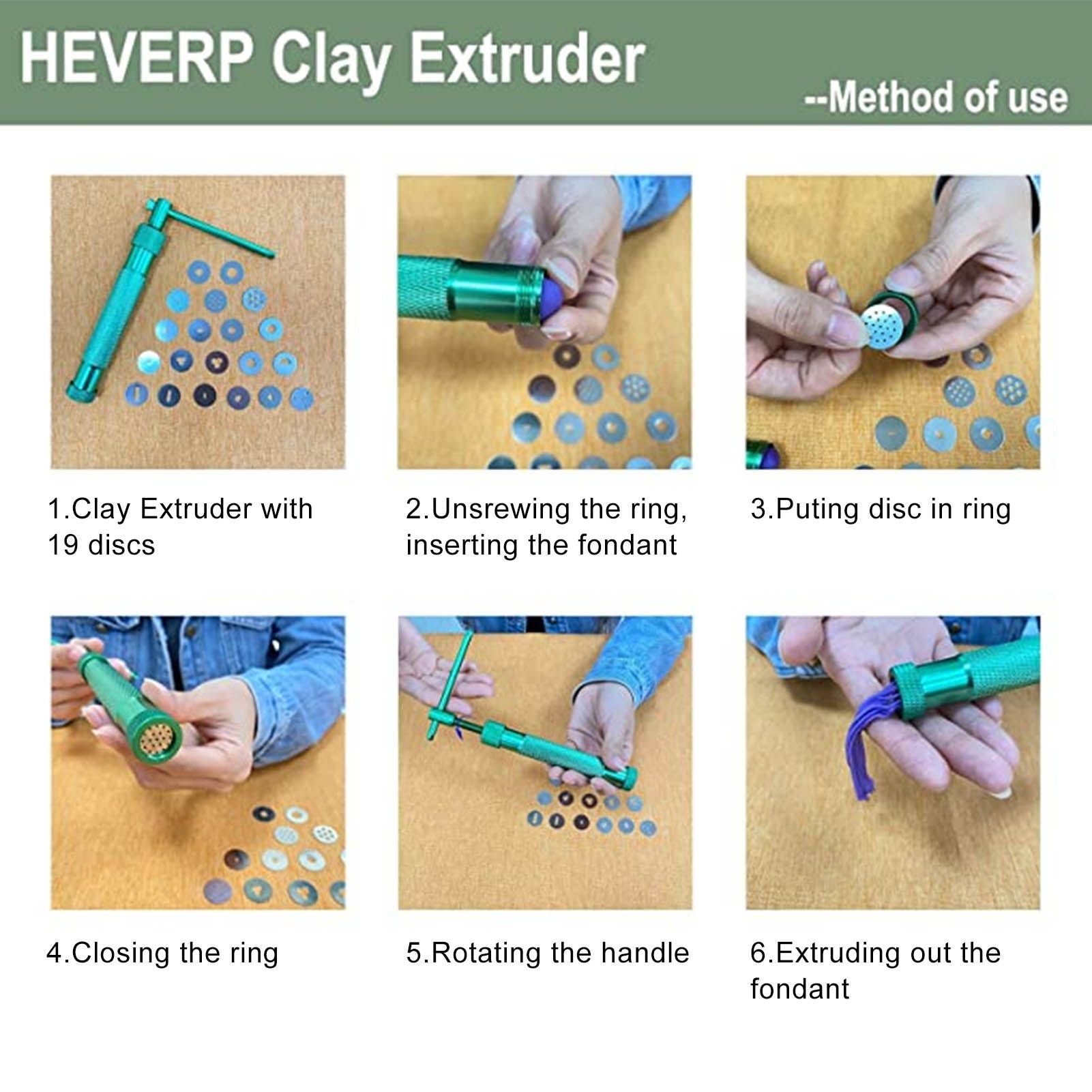 Sugar Paste Extruder Pottery Clay Extruders Cake Fondant Decorating Tool Set with Interchangeable Discs for V1294-YM0523-3118220083011