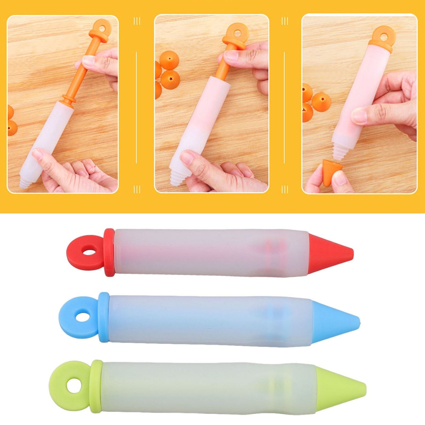 3 Set Cake Decorating Pen Tool Kit Food Grade Silicone Detachable DIY Cake Icing Pen with 12 Patterns for V1294-YM0523-3118220085411