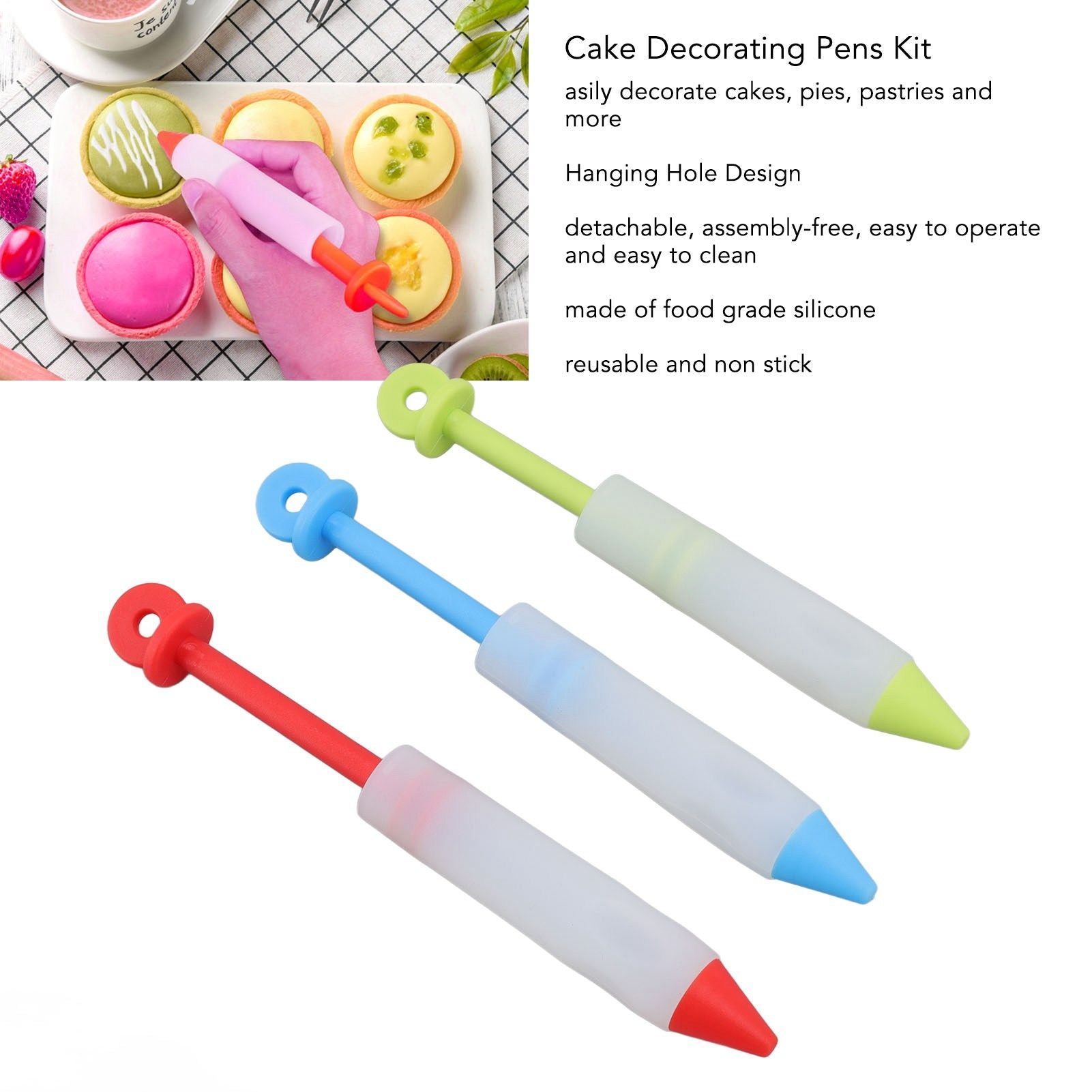 3 Set Cake Decorating Pen Tool Kit Food Grade Silicone Detachable DIY Cake Icing Pen with 12 Patterns for V1294-YM0523-3118220085411