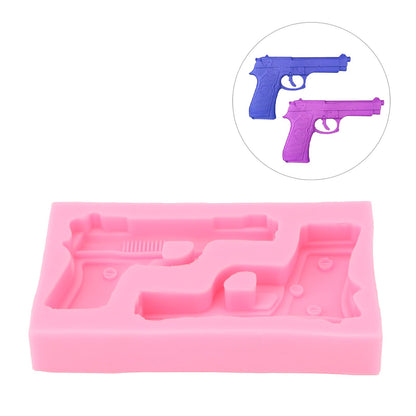 3D Weapon Shape Silicone Molds Pistol Shaped Baking Molds for Making Cake Chocolate Candy Crafting Pink V1294-YM0523-3118220086611