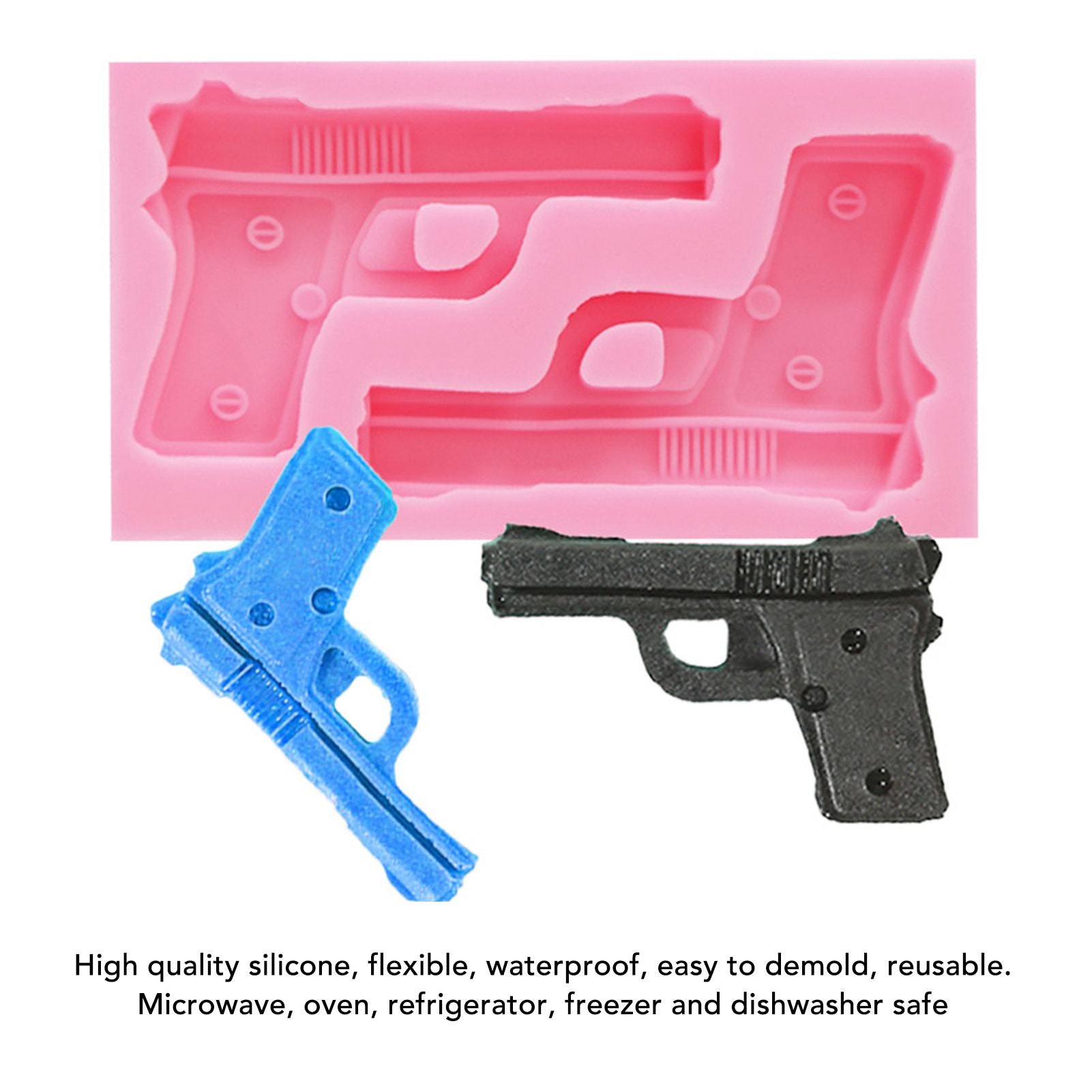 3D Weapon Shape Silicone Molds Pistol Shaped Baking Molds for Making Cake Chocolate Candy Crafting Pink V1294-YM0523-3118220086611