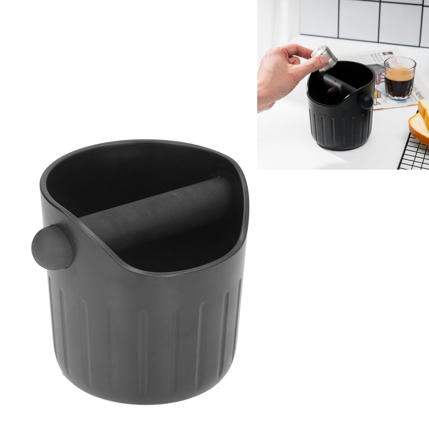Coffee Grounds Bucket Portable ABS Coffee Knock Box with Skid Resistance Rubber Mat for Home Cafe Bar V1294-YM0523-3118220089211