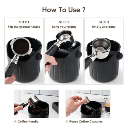 Coffee Grounds Bucket Portable ABS Coffee Knock Box with Skid Resistance Rubber Mat for Home Cafe Bar V1294-YM0523-3118220089211