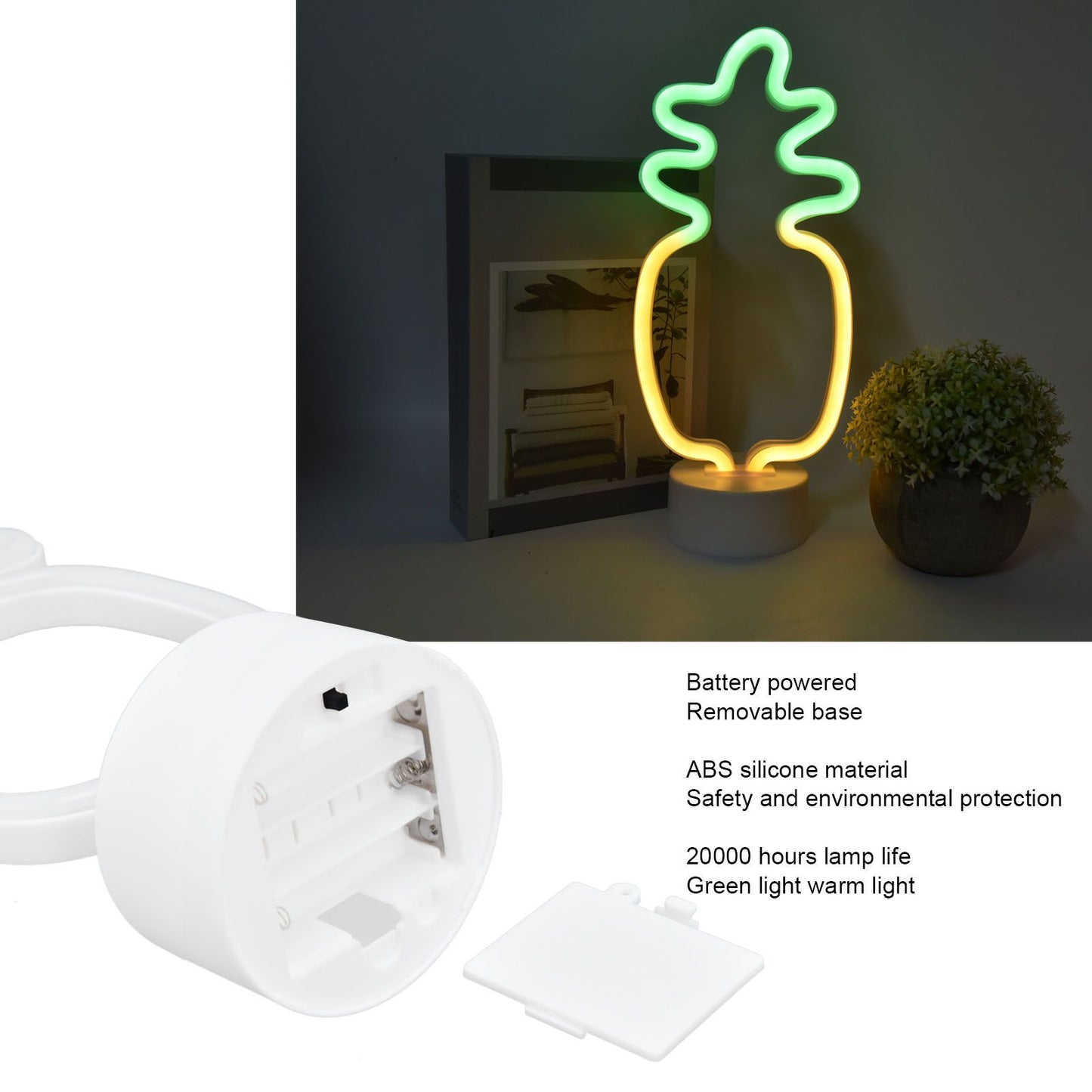 Neon Night Light Battery Powered Removable Base 20000 Hours Lamp Life Green Warm Light for Home V1294-YM0523-3119210181111