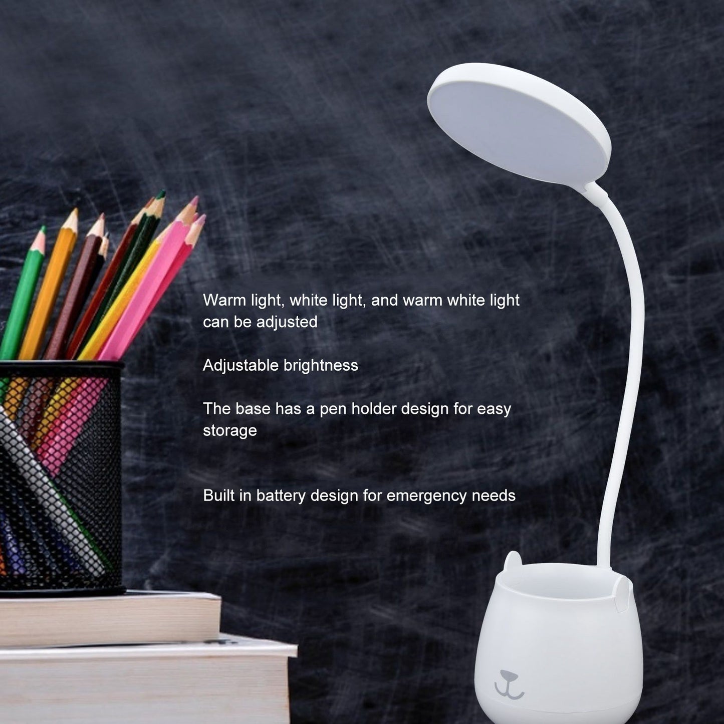 LED Desk Lamp Plastic Flexible Desk LED Light with Pen Holder for Table Lighting 5V V1294-YM0523-3119210184511