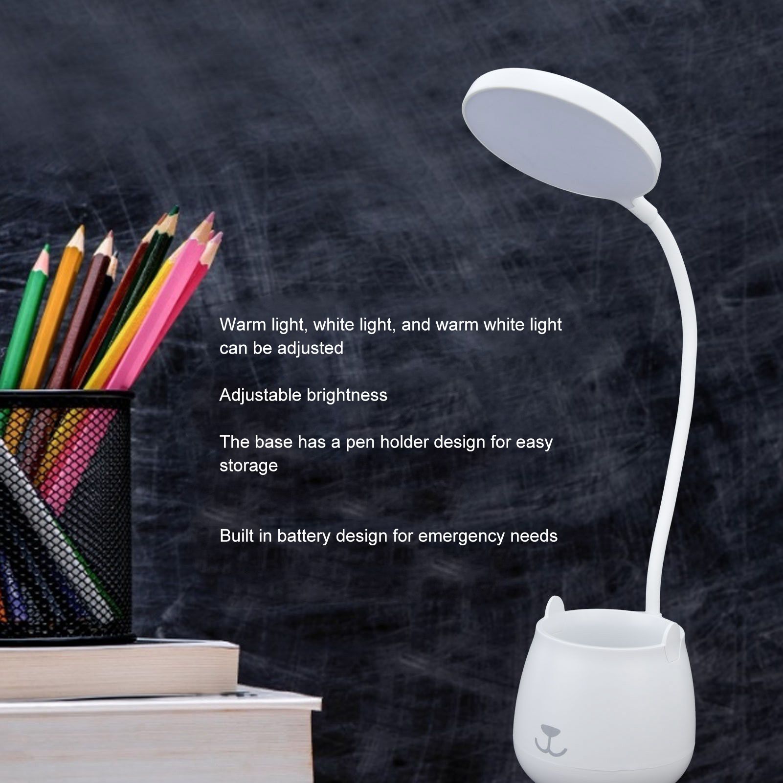 LED Desk Lamp Plastic Flexible Desk LED Light with Pen Holder for Table Lighting 5V V1294-YM0523-3119210184511