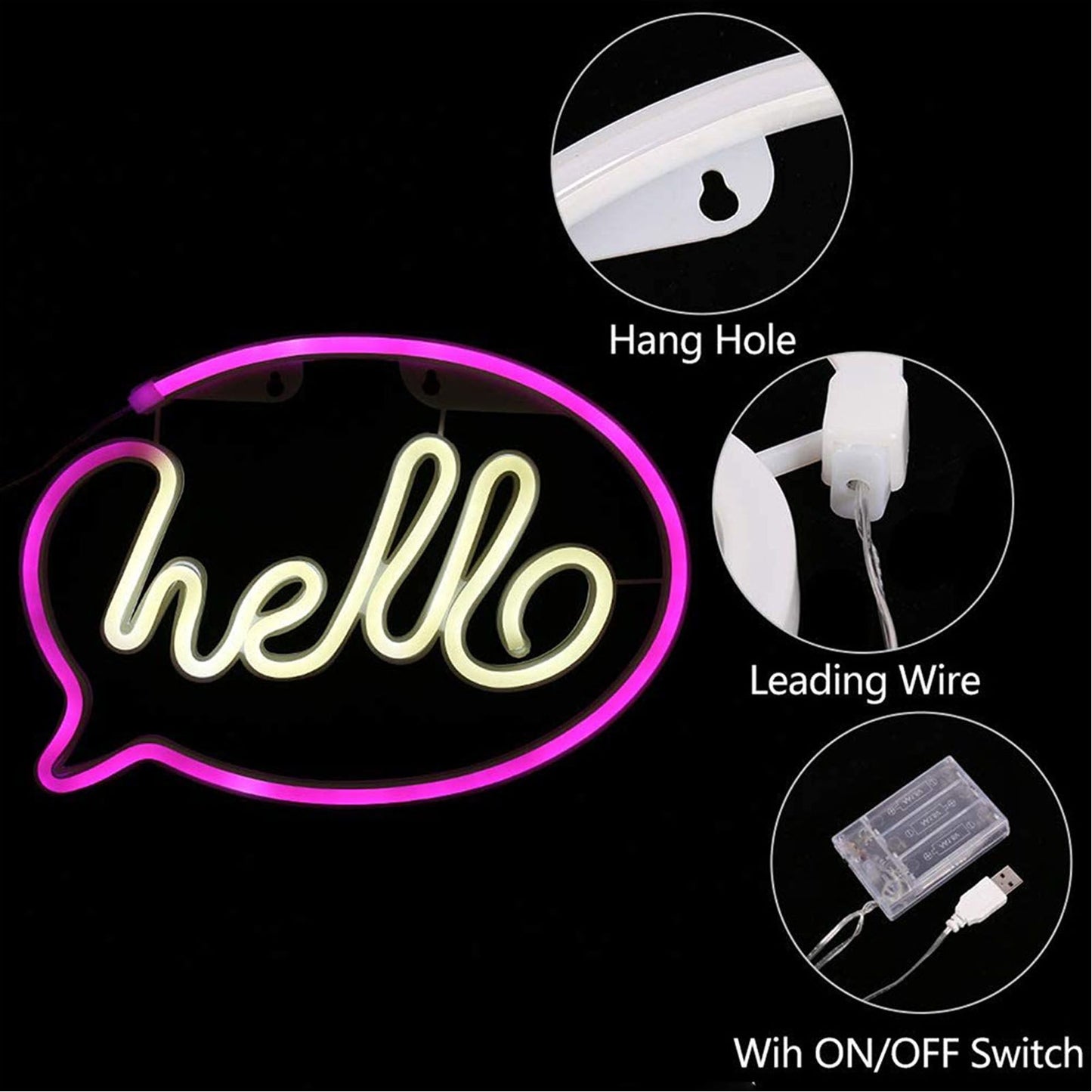 Neon Light USB Powered Battery Operated Hello LED Neon Sign for Restaurant Decoration Bar Decoration 5V V1294-YM0523-3119210195911